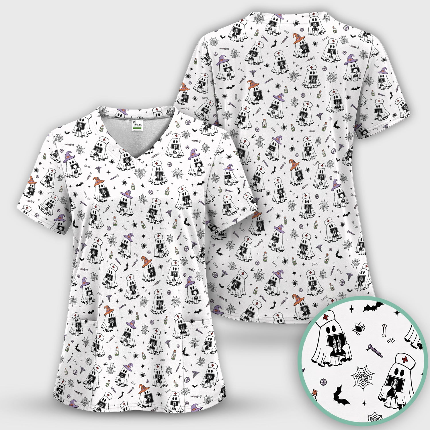 Halloween Ghost Nurses With X-Rays Scrub Top, Comfortable Scrubs for Nurses