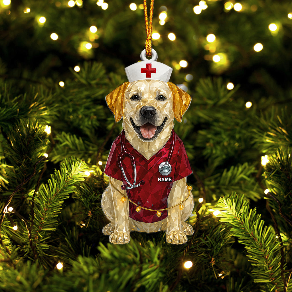 Nurse Dog Christmas Ornament, Low Poly Crystal Labrador Decor, Cute Nurse Pup Xmas Tree Hanging Gift
