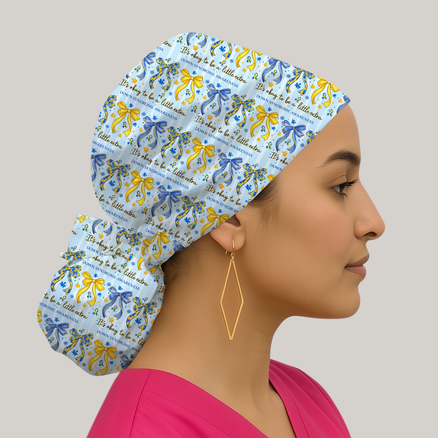 Down Syndrome Awareness Ribbon Pattern Cap, Bouffant Scrub Caps for Women