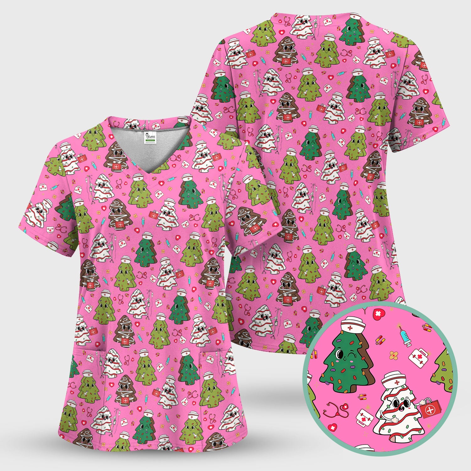 Christmas Tree Nurse Scrub Top for Women - Cute Holiday Nursing Shirt - Funny Xmas Gift for RN LPN CNA