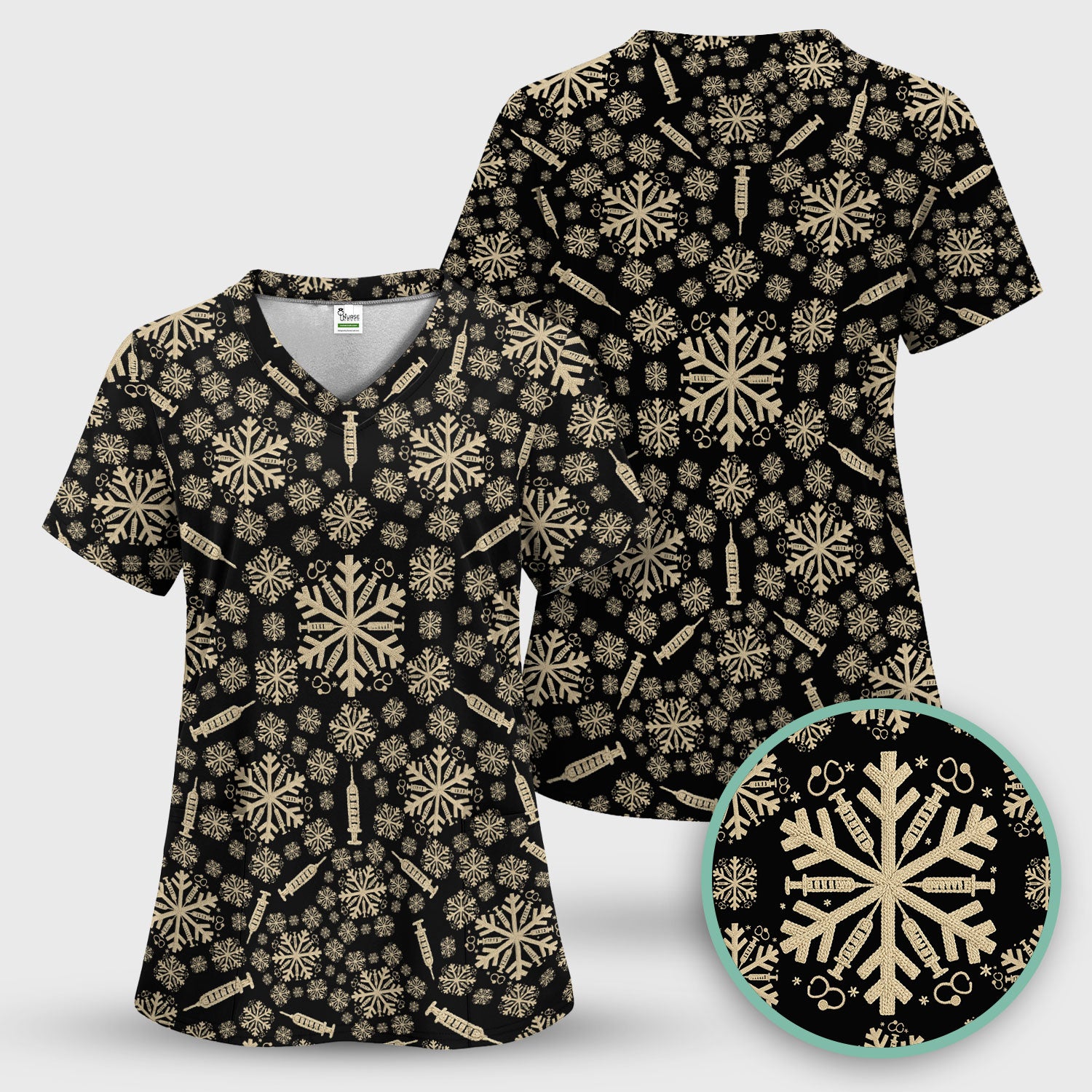 Snowflake Syringe Scrubs for Women - Festive Medical Top - Funny Christmas Scrub Shirt for Nurse - Holiday Gift