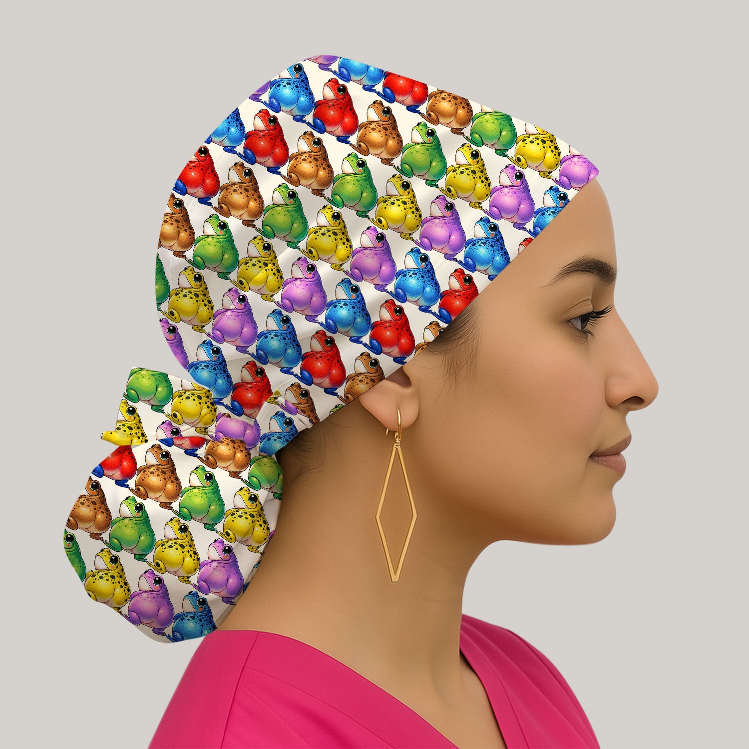 Funny Colorful Frogs Pattern Caps, Bouffant Scrub Caps for Women