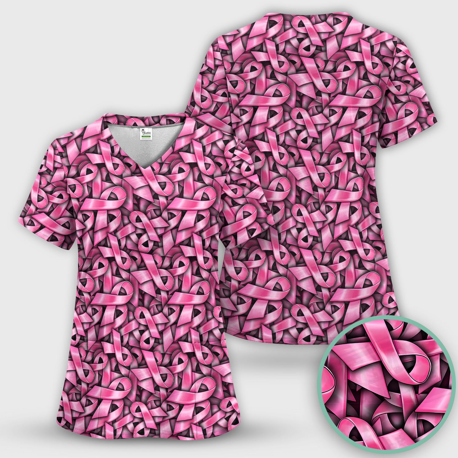 Breast Cancer Awareness Ribbon Oncology Scrub Top, Comfortable Scrubs for Nurses