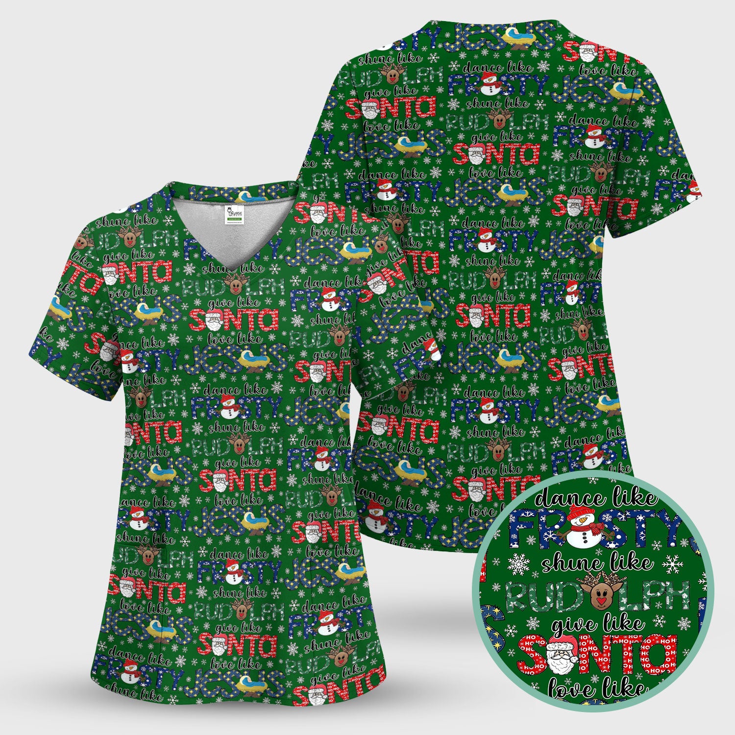 Xmas Rudolph Comfortable Scrubs for Nurses - God Santa Shirt - Breathable Fabrics Nursing Uniform Gift for RN CNA LPN