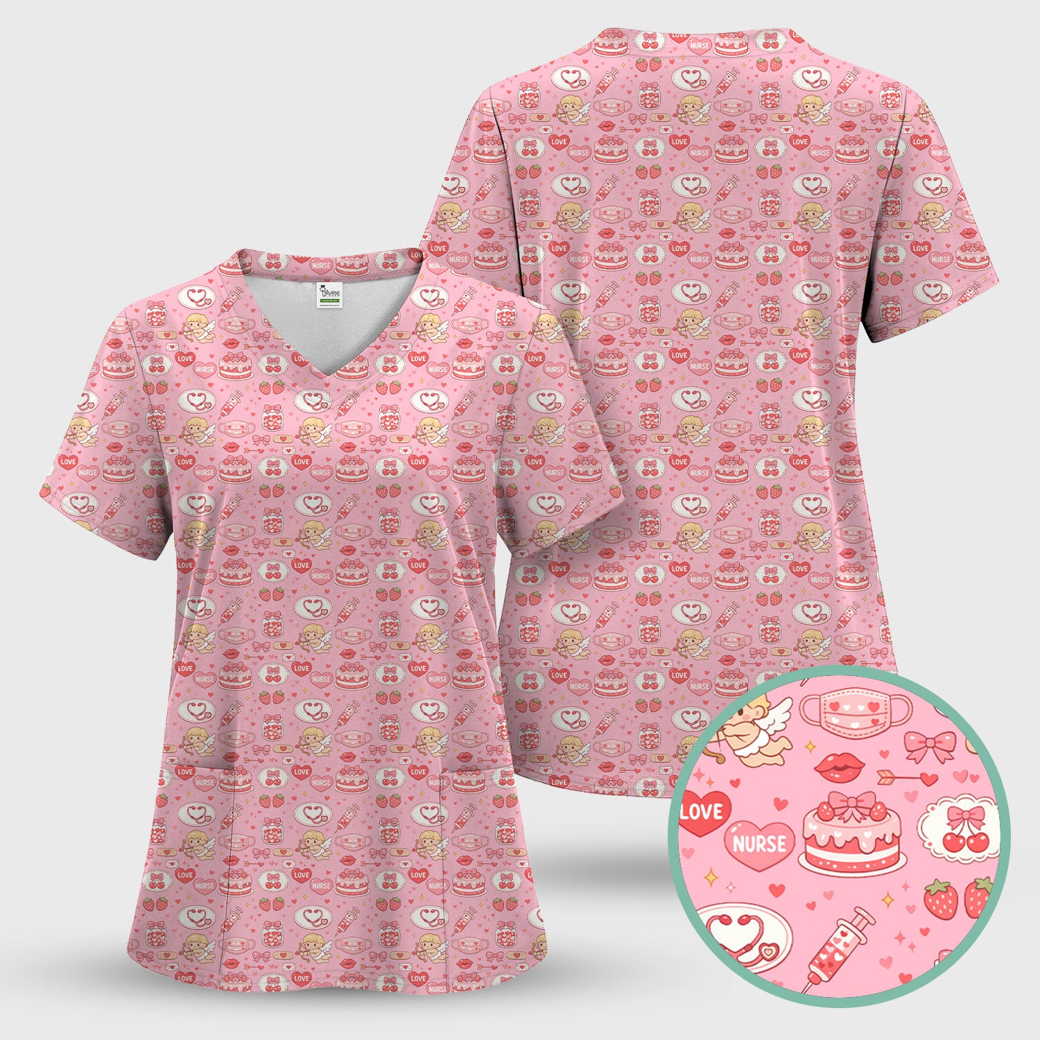 Cupid Nurse Scrub Top, Cute Love Medical Pattern Shirt For Valentine, Breathable Fabrics Nursing Uniform