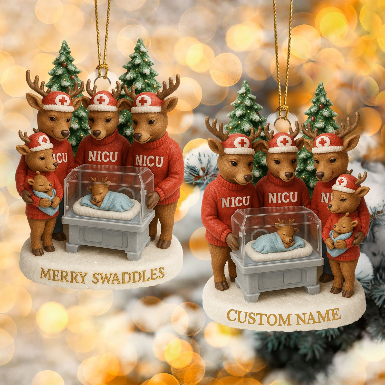 Personalized NICU Christmas Ornament – Custom Name Reindeer Nurse & Baby Deer Incubator Decoration – Cute Neonatal Holiday Gift for Healthcare Workers