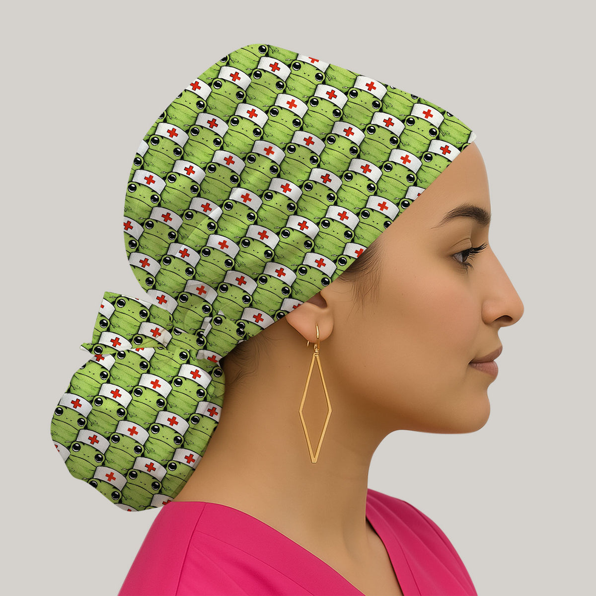 Funny Green Nurse Frog Cap, Bouffant Scrub Caps for Women