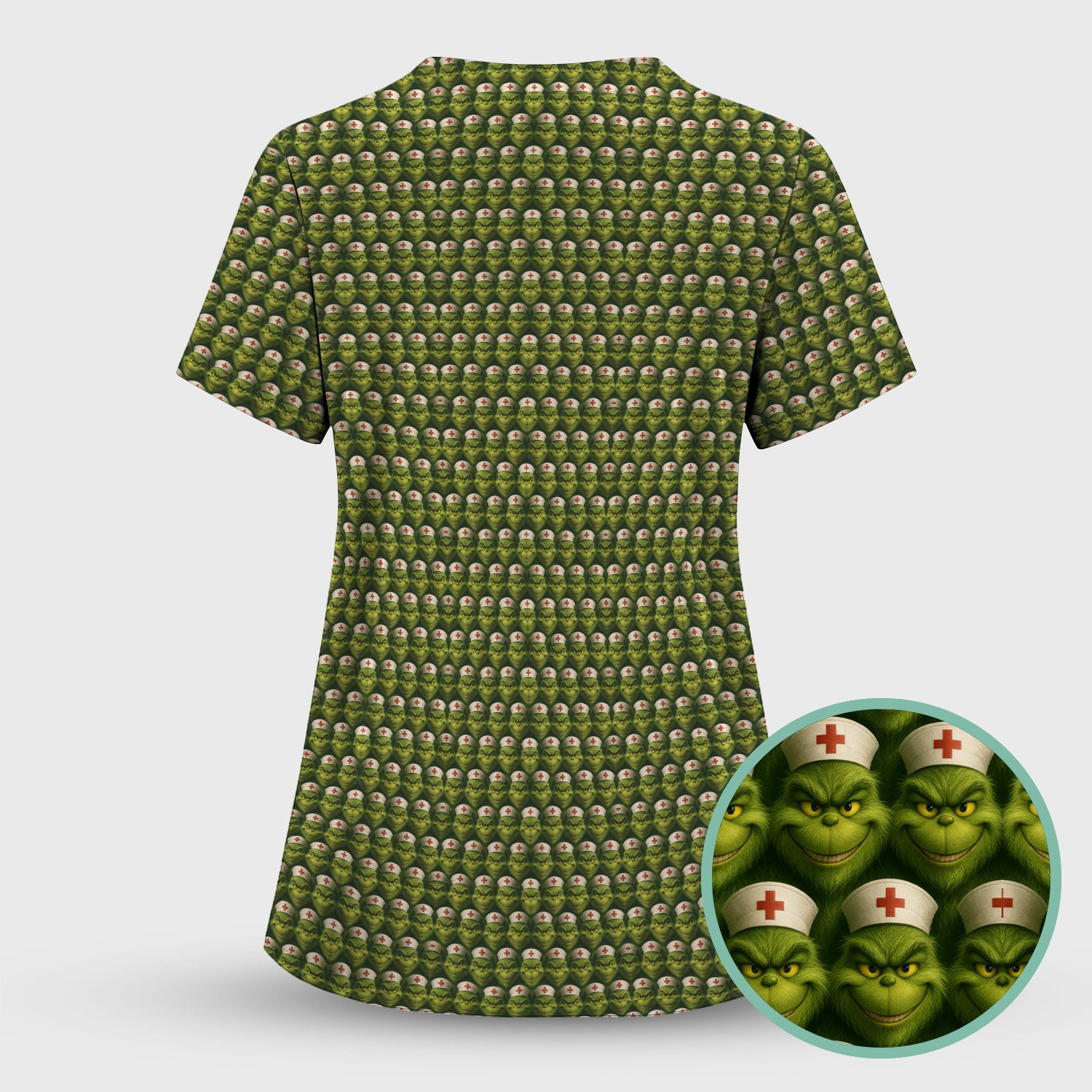 Personalized Nurse Grinch Scrub - Funny Christmas Scrub Top for Women - Custom RN LPN CNA Nursing Gift