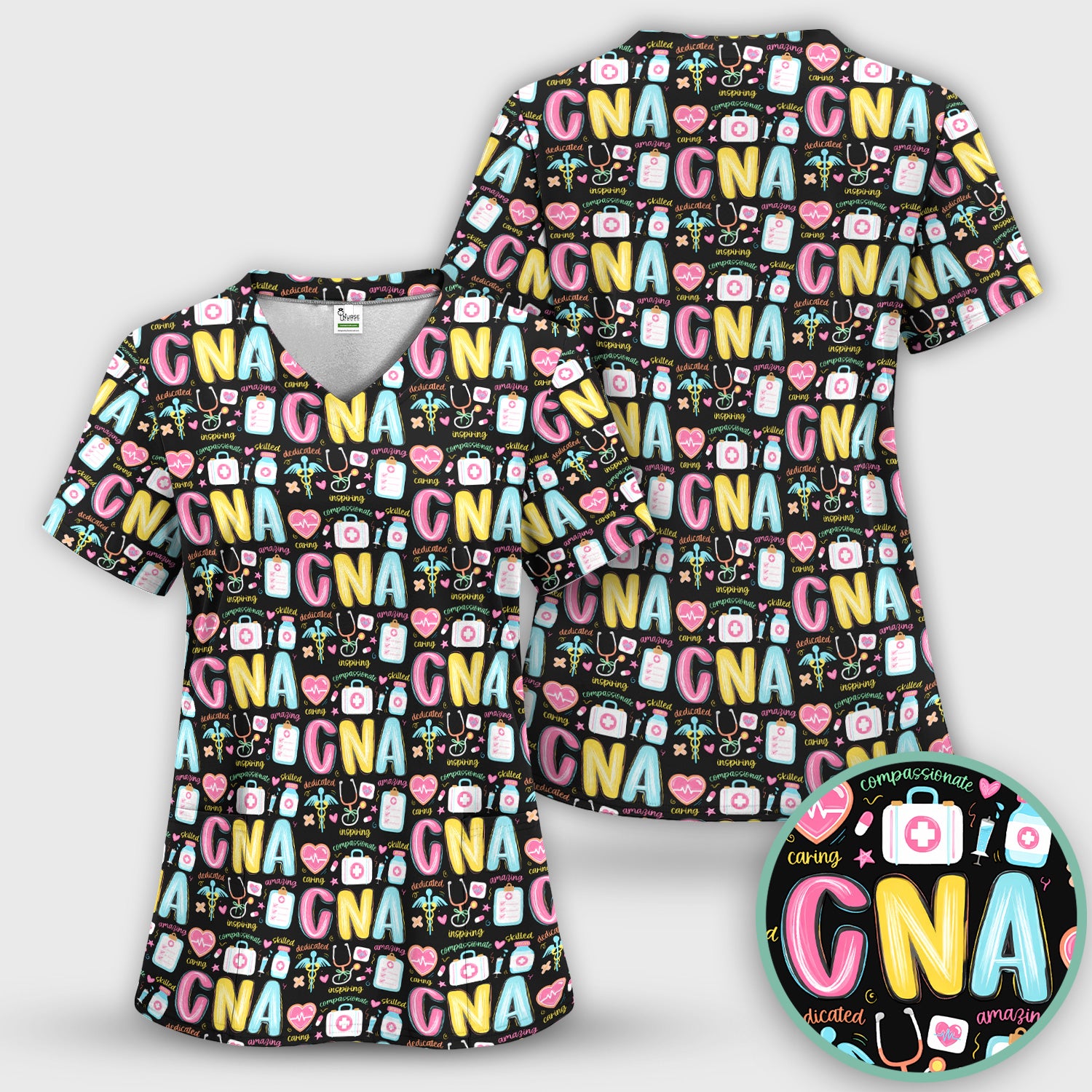 CNA Nurse Appreciation Pattern Scrub Set, Breathable Med Uniform