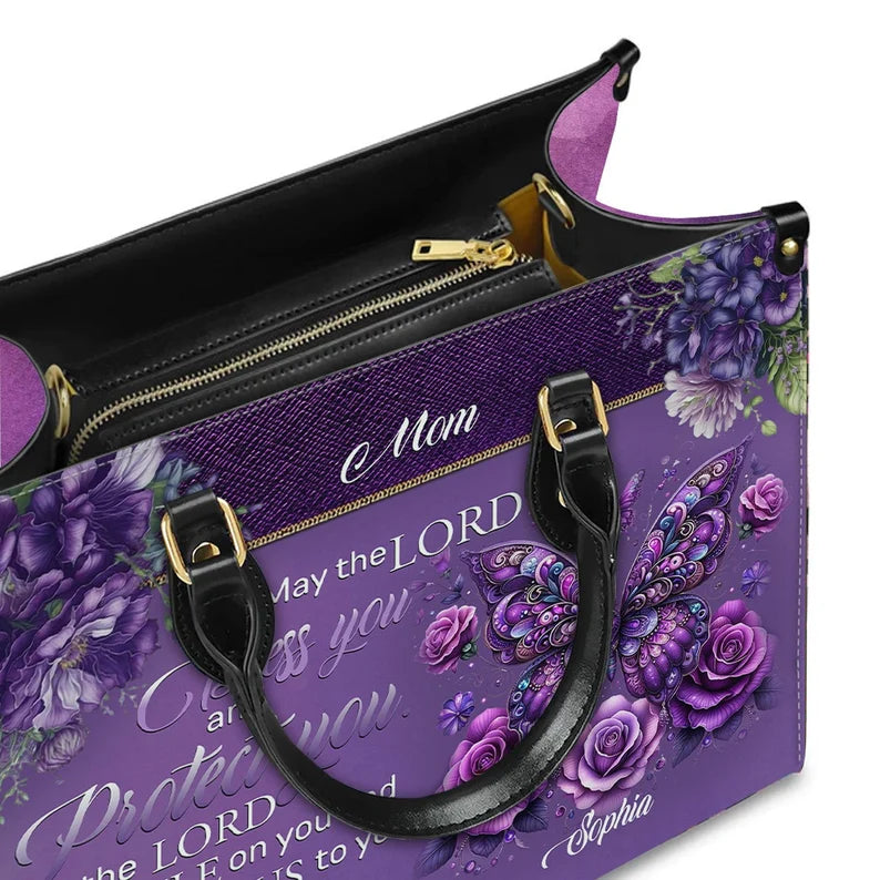 Personalized Blessing Nurse Leather Handbag, May the Lord Protect You Quote, CNA RN LPN Healthcare Worker Gift