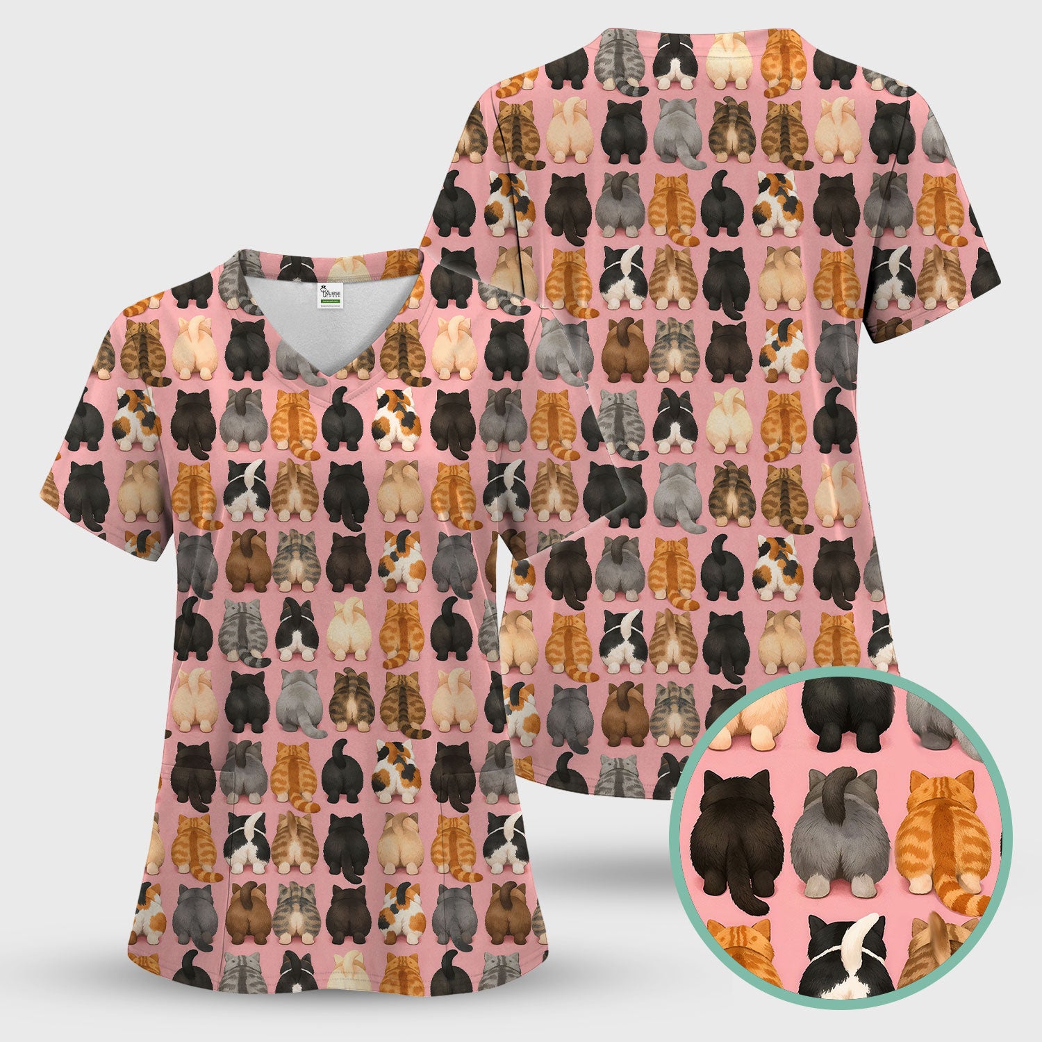 Cute Cats Back View Pattern Scrubs Top, Comfortable Scrubs for Nurses