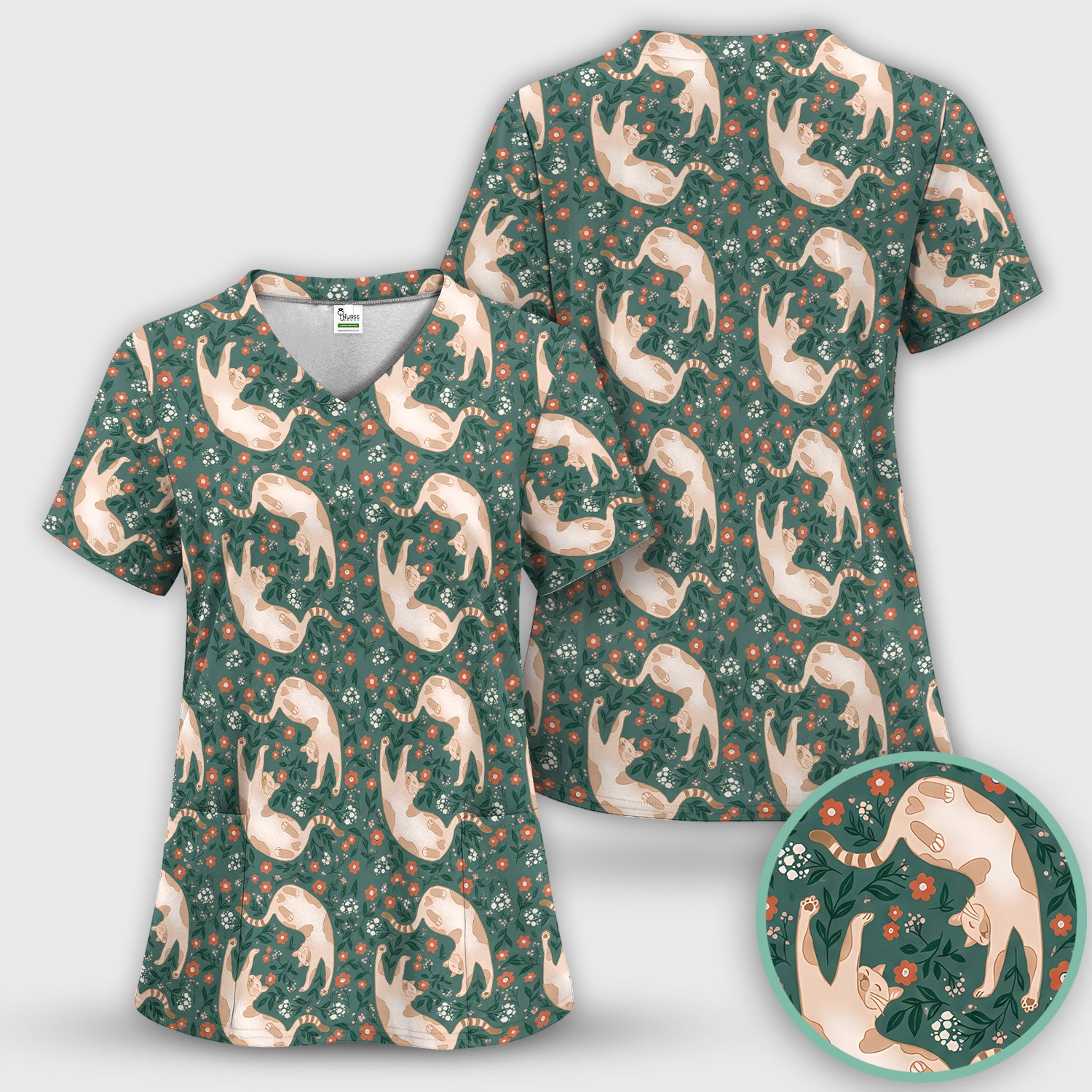 Glowing Blue Butterfly Garden Pattern Scrub Top, Comfortable Scrubs for Nurses