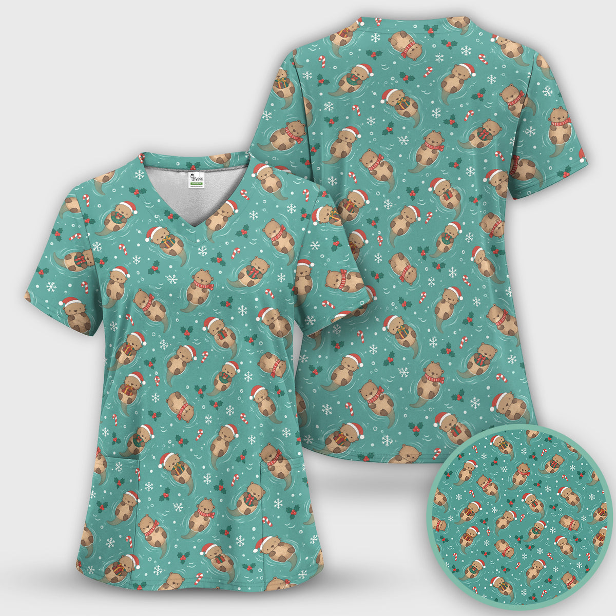 Christmas Sea Otters And Gifts Scrub Top, Comfortable Scrubs for Nurses