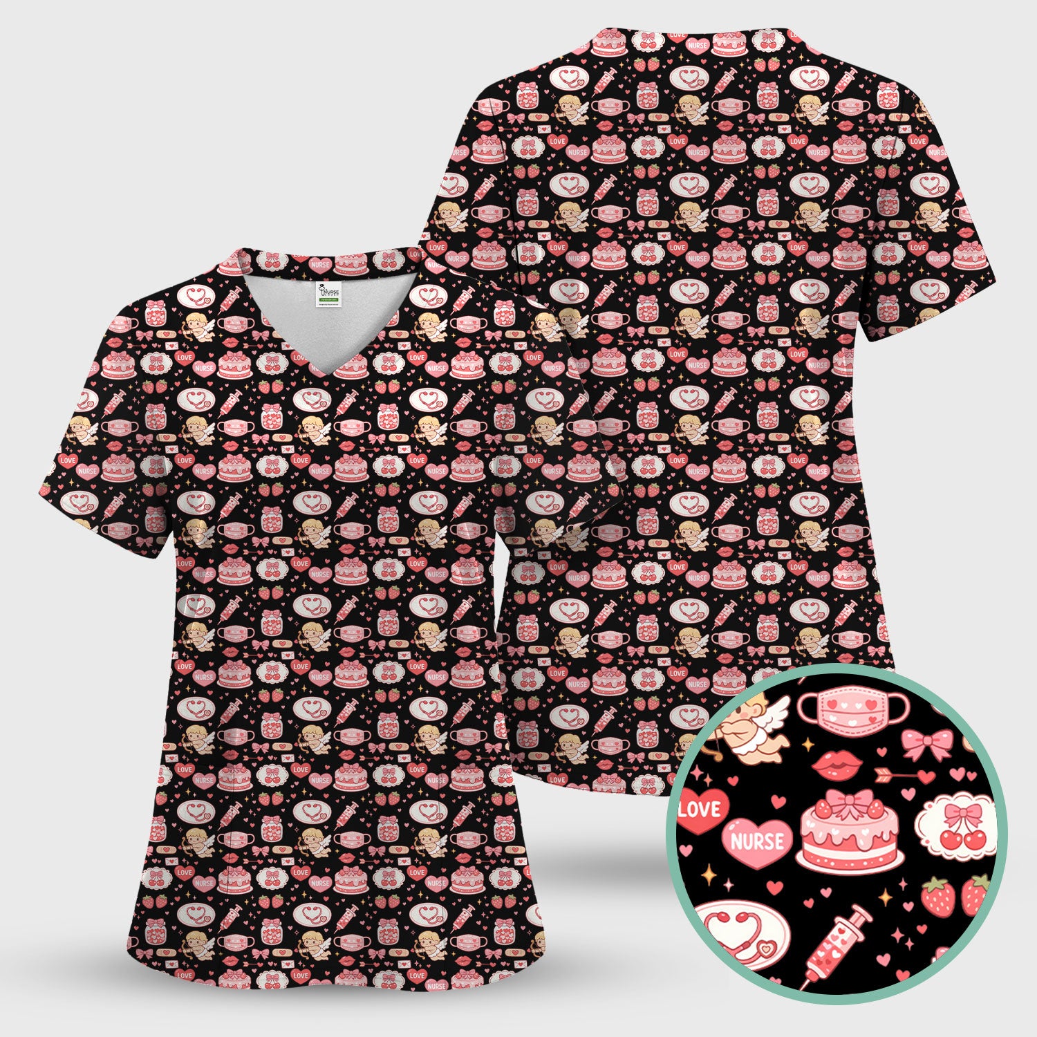 Cupid Nurse Scrub Top, Cute Love Medical Pattern Shirt For Valentine, Breathable Fabrics Nursing Uniform