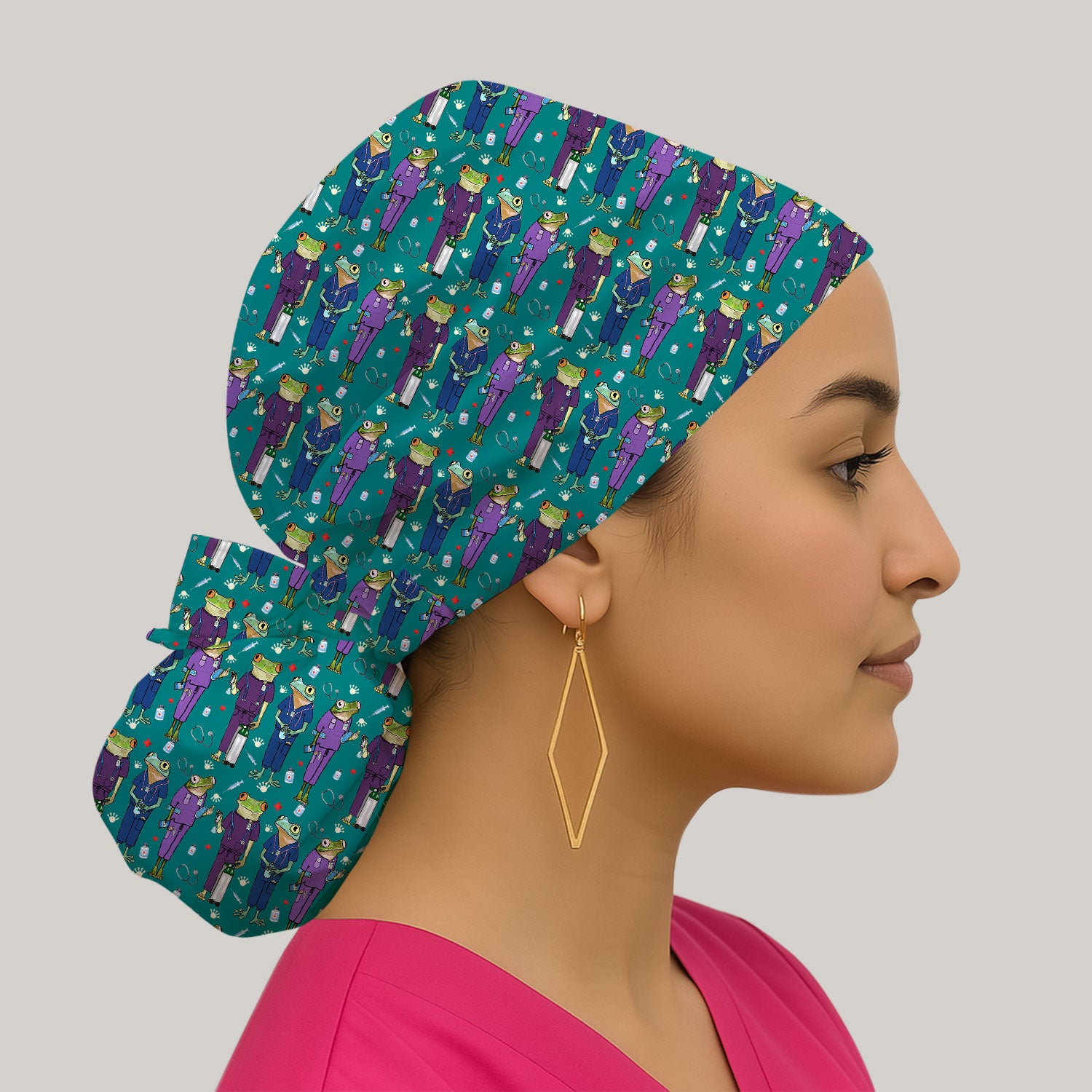 Funny Frog Nurse Pattern  Print Cap, Bouffant Scrub Caps for Women