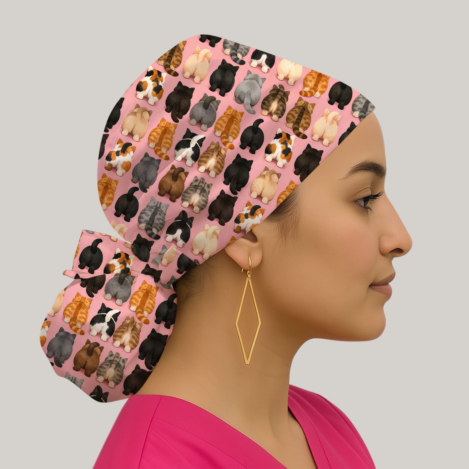 Cute Cats Back View Pattern Caps, Bouffant Scrub Caps for Women