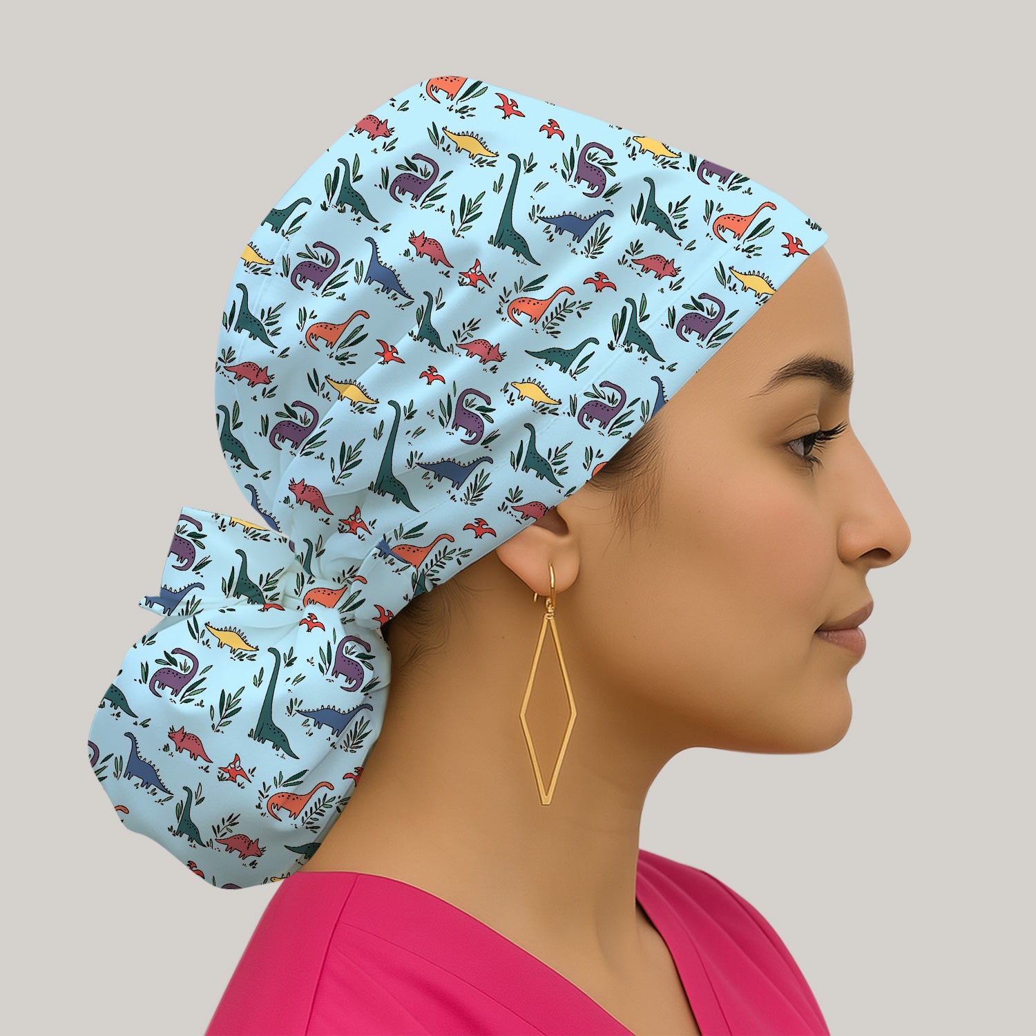 Cute Dinosaur Leafy Garden Pattern Scrub Cap, Surgical Caps for Doctors