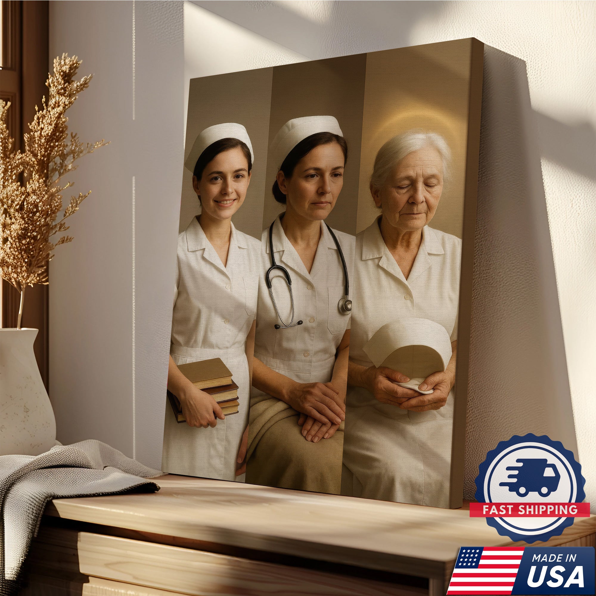 Vintage Nurse's Journey Canvas, From Student to Retired Nurse Wall Art, Appreciation Gift for Healthcare Workers & Medical Staff