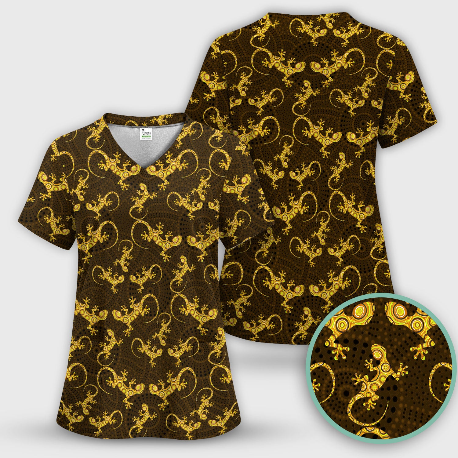 Australian Gecko Dot Art Inspired Medical Scrub Top - Women Uniform