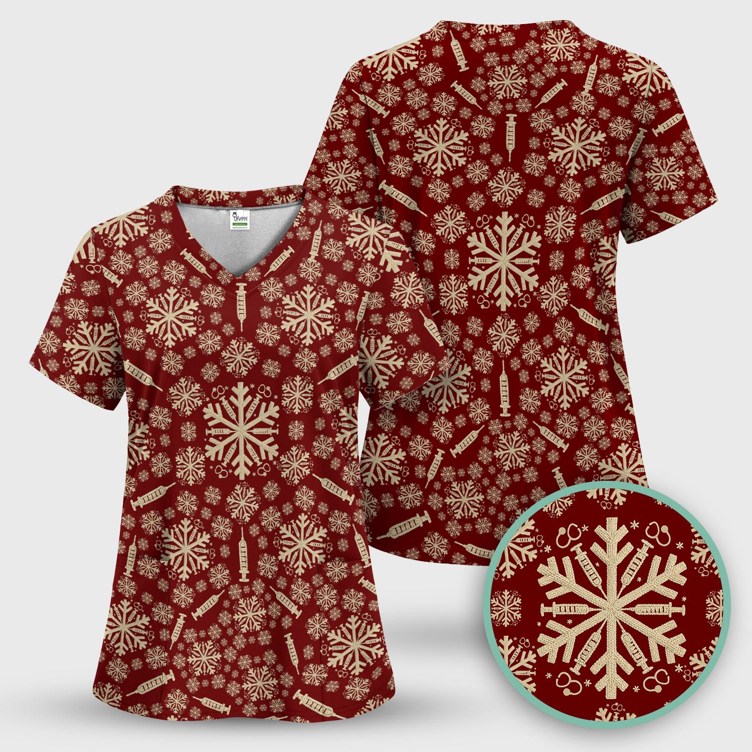Snowflake Syringe Scrubs for Women - Festive Medical Top - Funny Christmas Scrub Shirt for Nurse - Holiday Gift