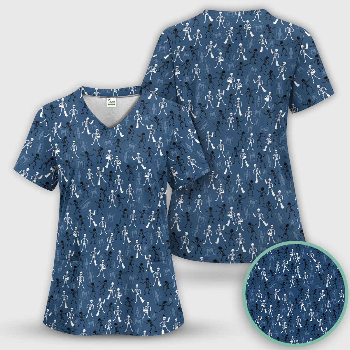 Halloween Orthopedic Skeleton Scrub Top, Comfortable Scrubs for Orthopedic Nurses