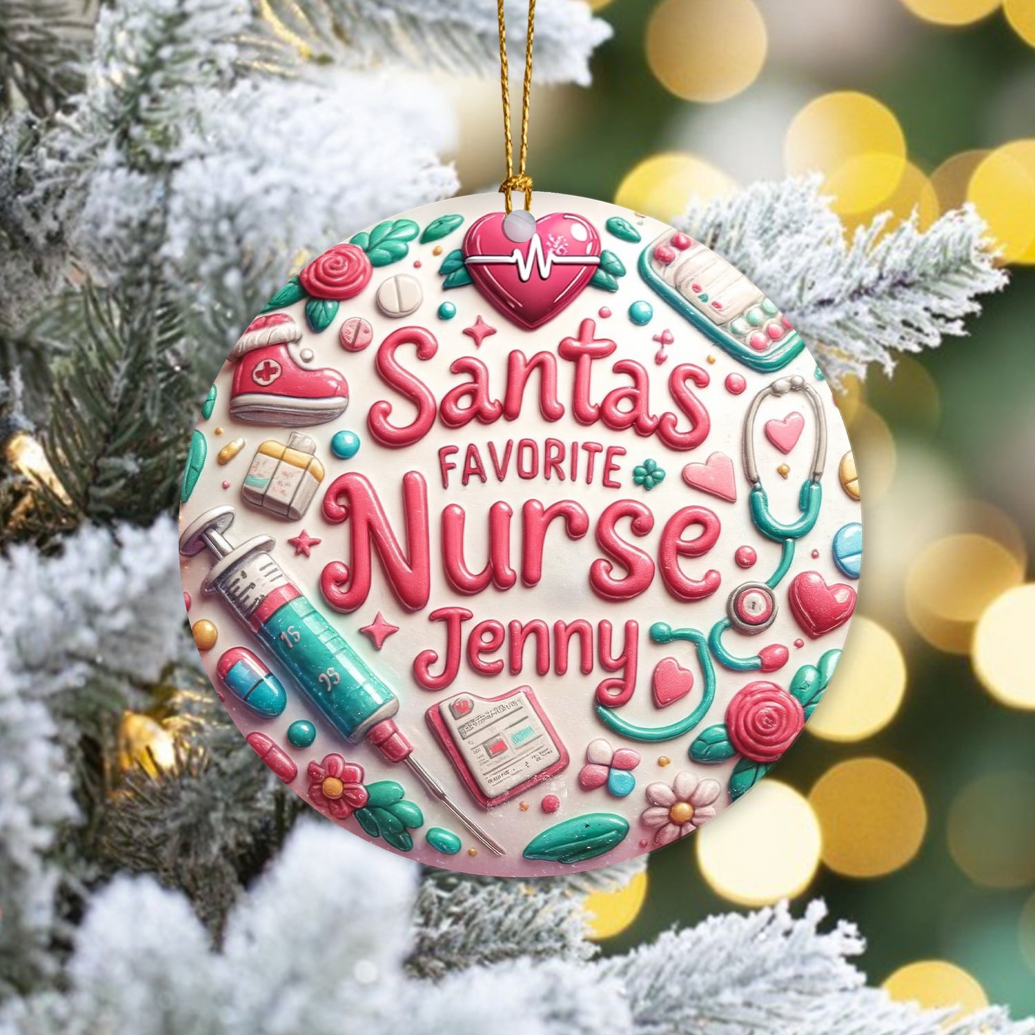 Custom Santa's Favorite Nurse Ornament, Christmas Tree Ceramic Decor, Gift for LPN CNA RN