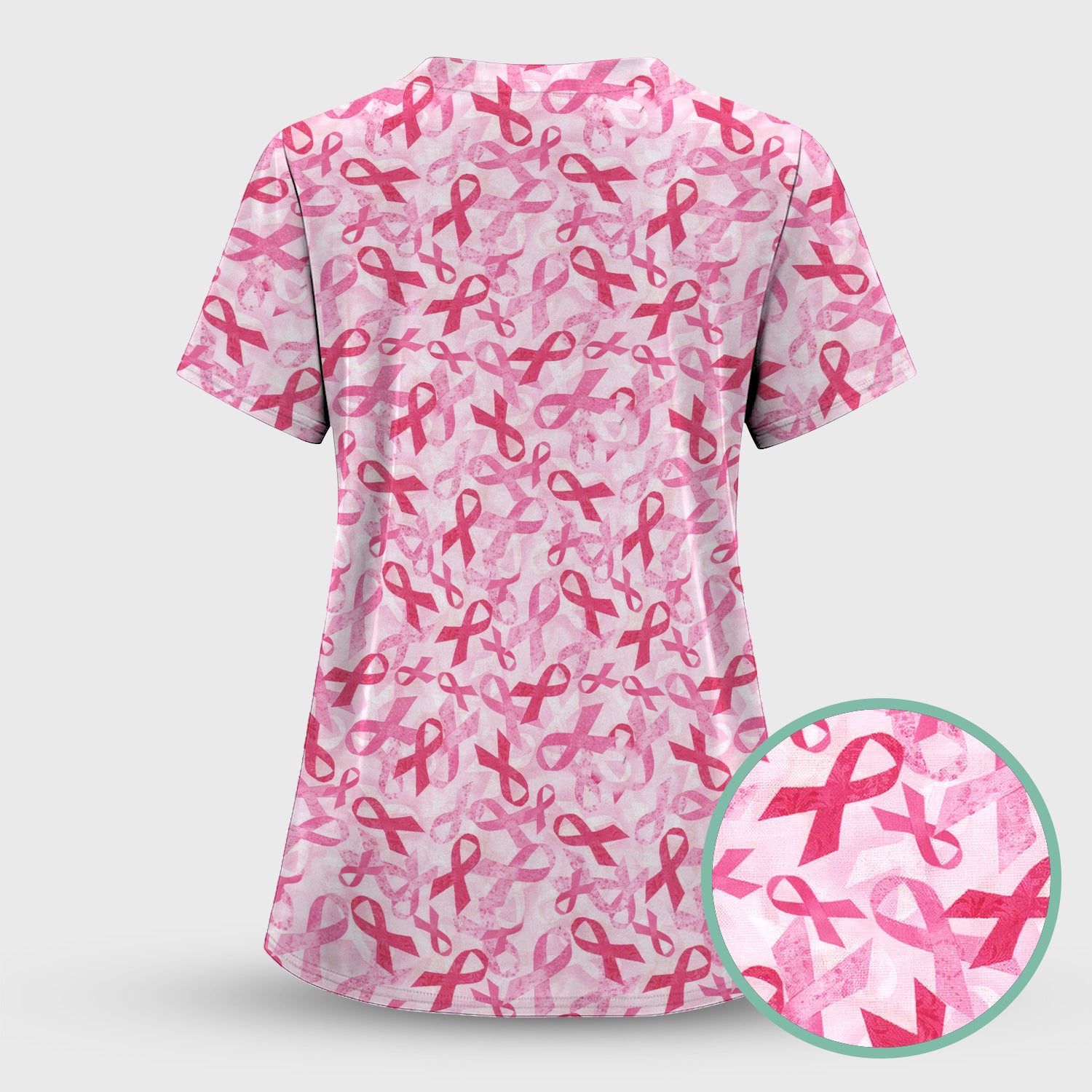 Breast Cancer Awareness Scrub Top - Pink Ribbon Nurse Shirt All Over Print - RN CNA LPN Gift