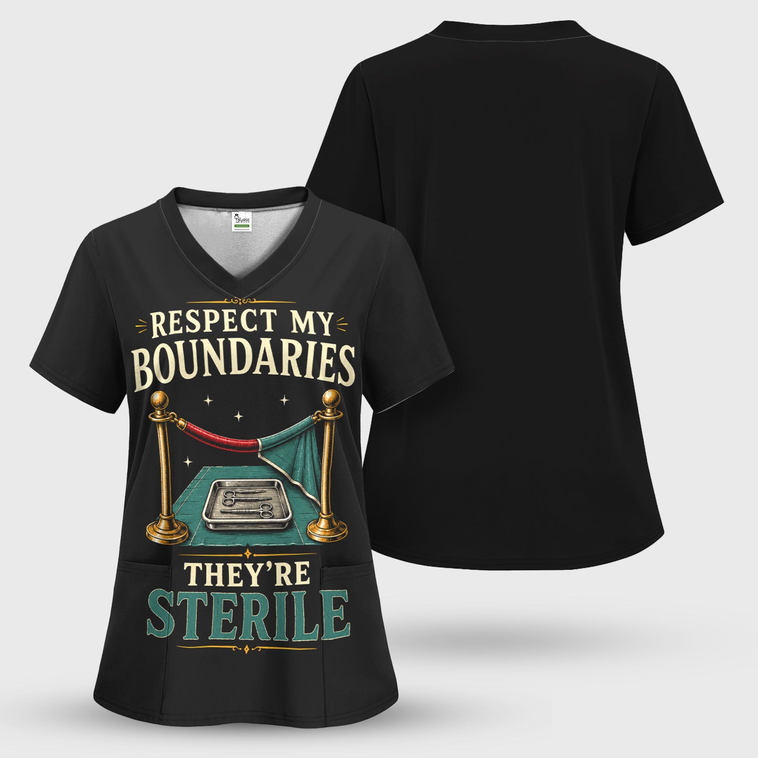 Funny Respect My Sterile Boundaries Pattern Scrub Top, Comfortable Scrubs for Nurses