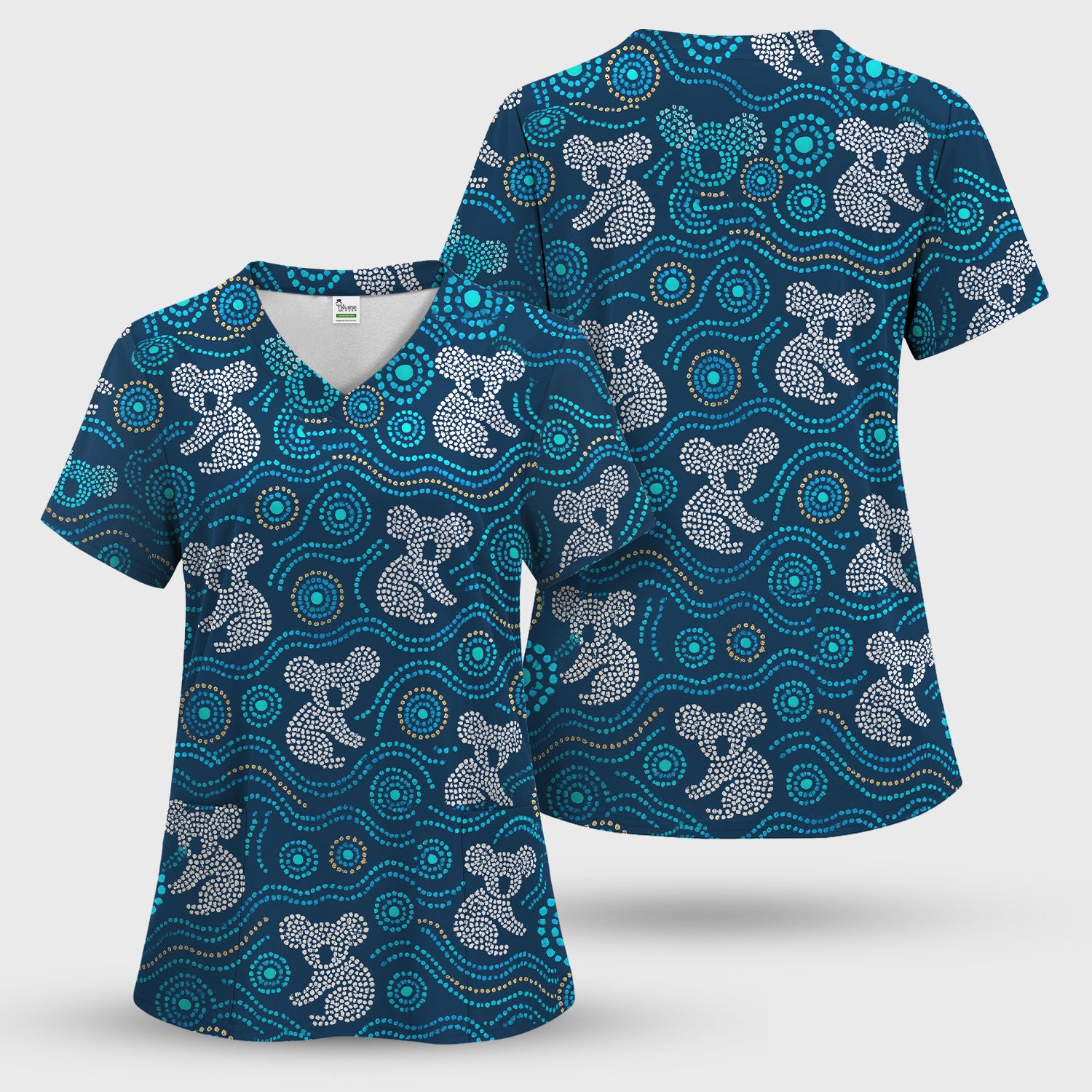 Australian Koala Aboriginal Dot Art Scrub Set, Aboriginal Pattern Shirt, Breathable Nursing Uniform