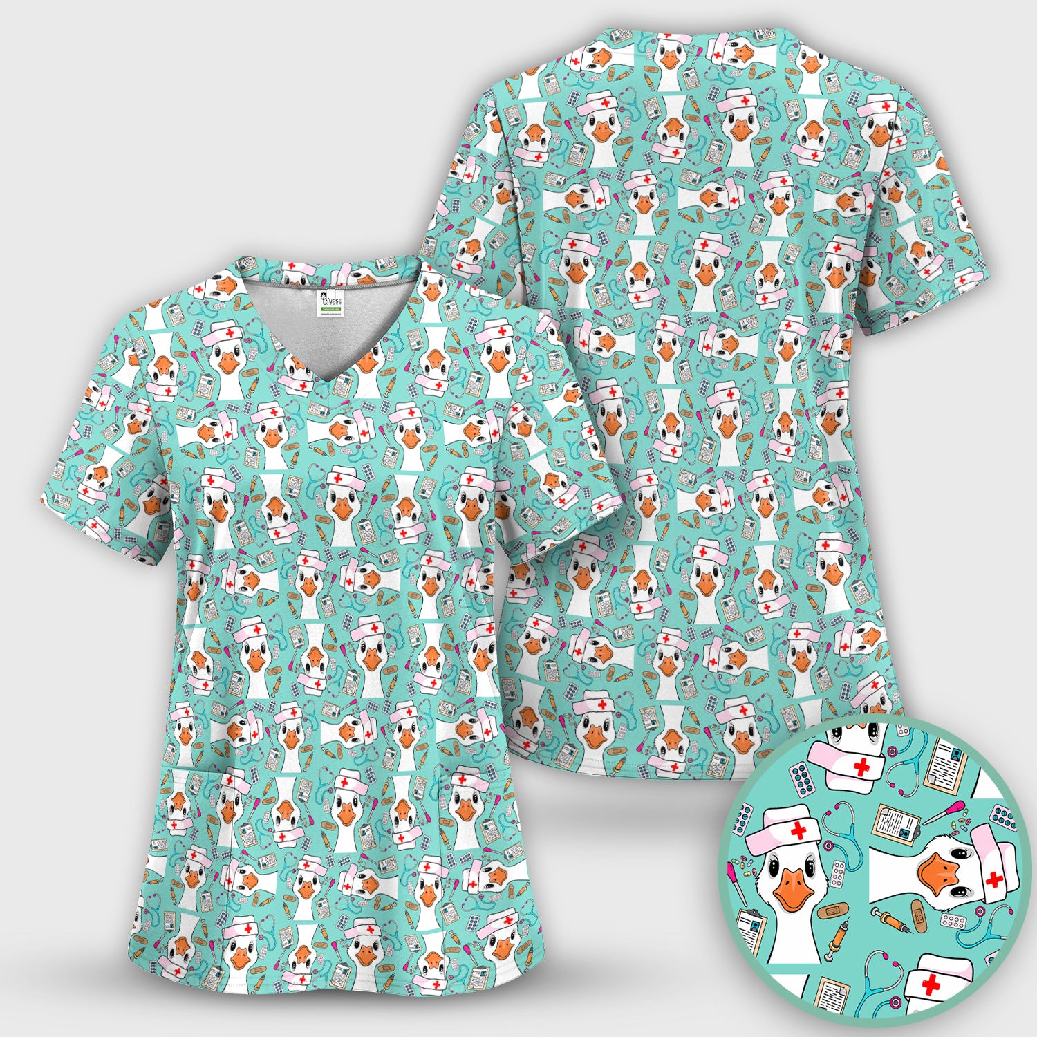 Duck Wearing Hat With Medical Tools Scrub Top, Breathable Fabrics Nursing Uniform