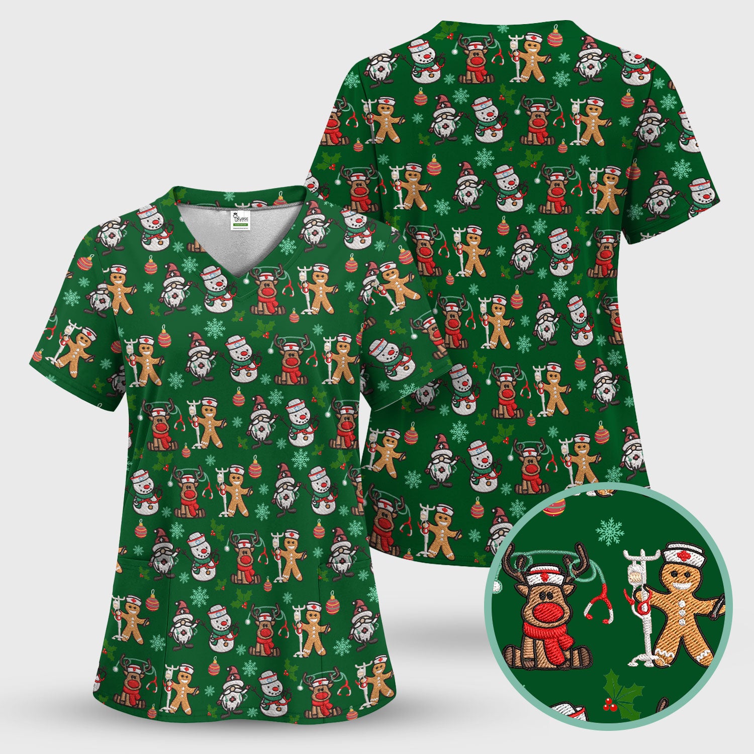 Reindeer Xmas Scrubs for Women - Gingerbread Cookies Shirts - Comfortable Scrubs for Nurses - Breathable Nursing Uniform