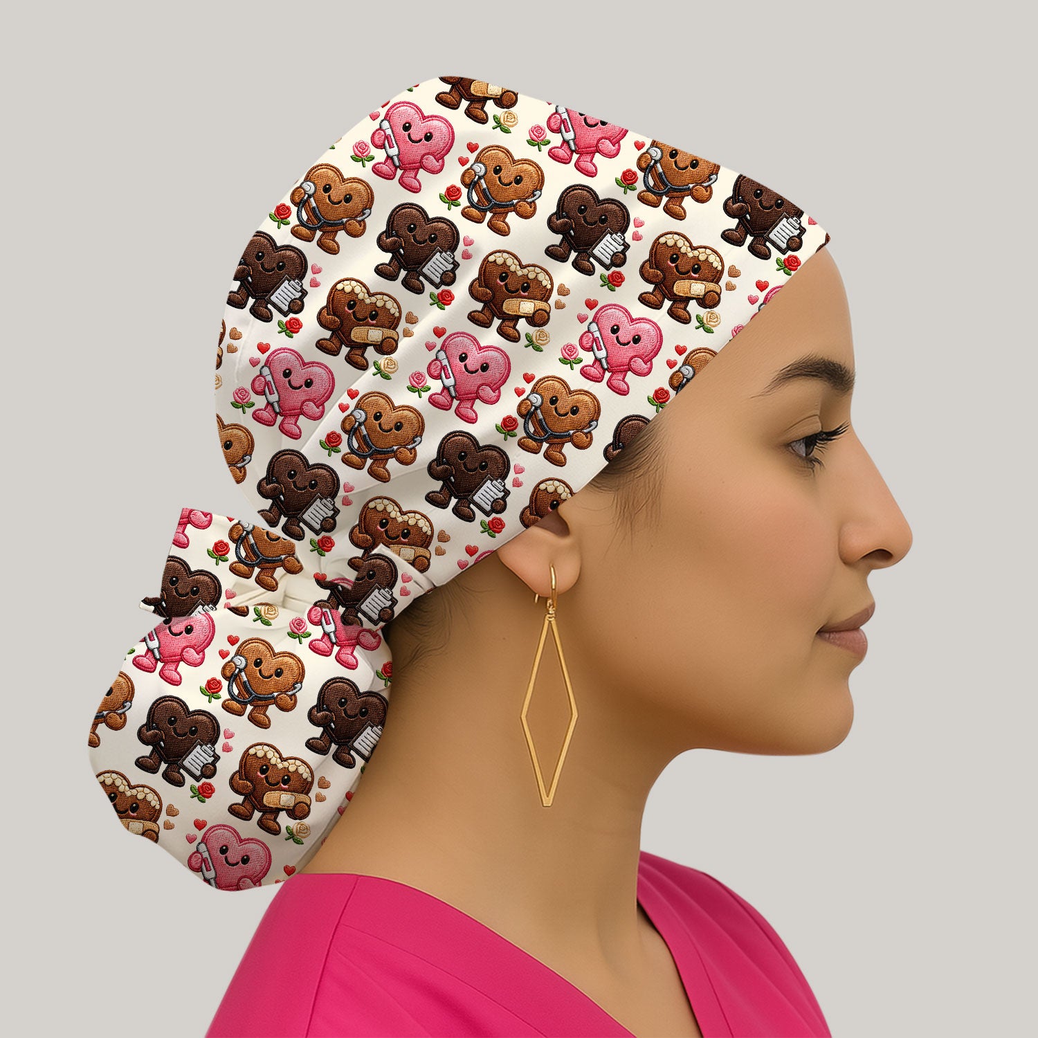 Valentine Heart Nurse Scrub Cap, Cute Medical Love Pattern Hat, Breathable Fabrics Nursing Uniform