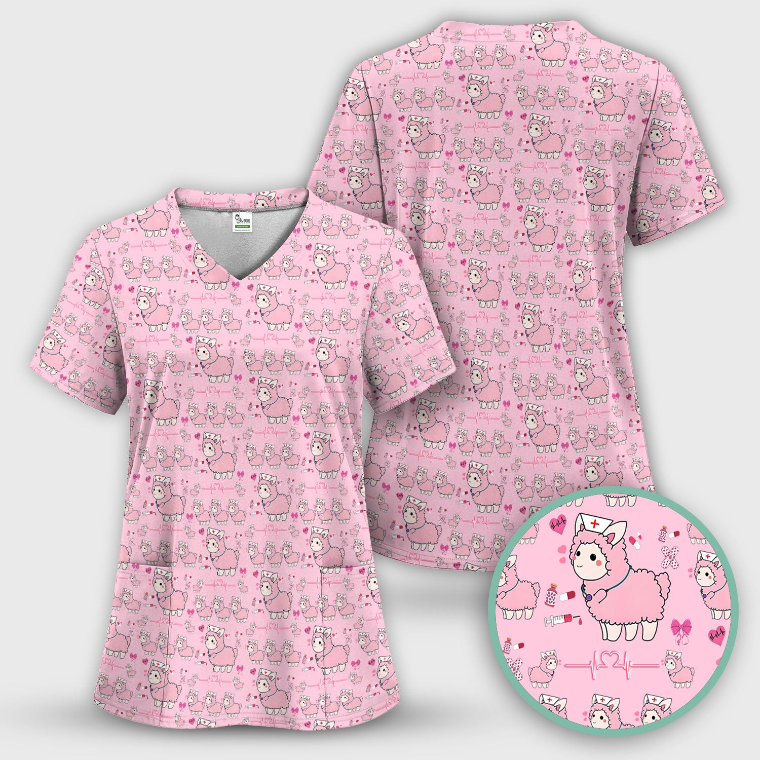 Llama Ain't Got Time For Your Drama Scrub Top, Funny Pattern Scrub Shirt, Breathable Fabrics Nursing Uniform