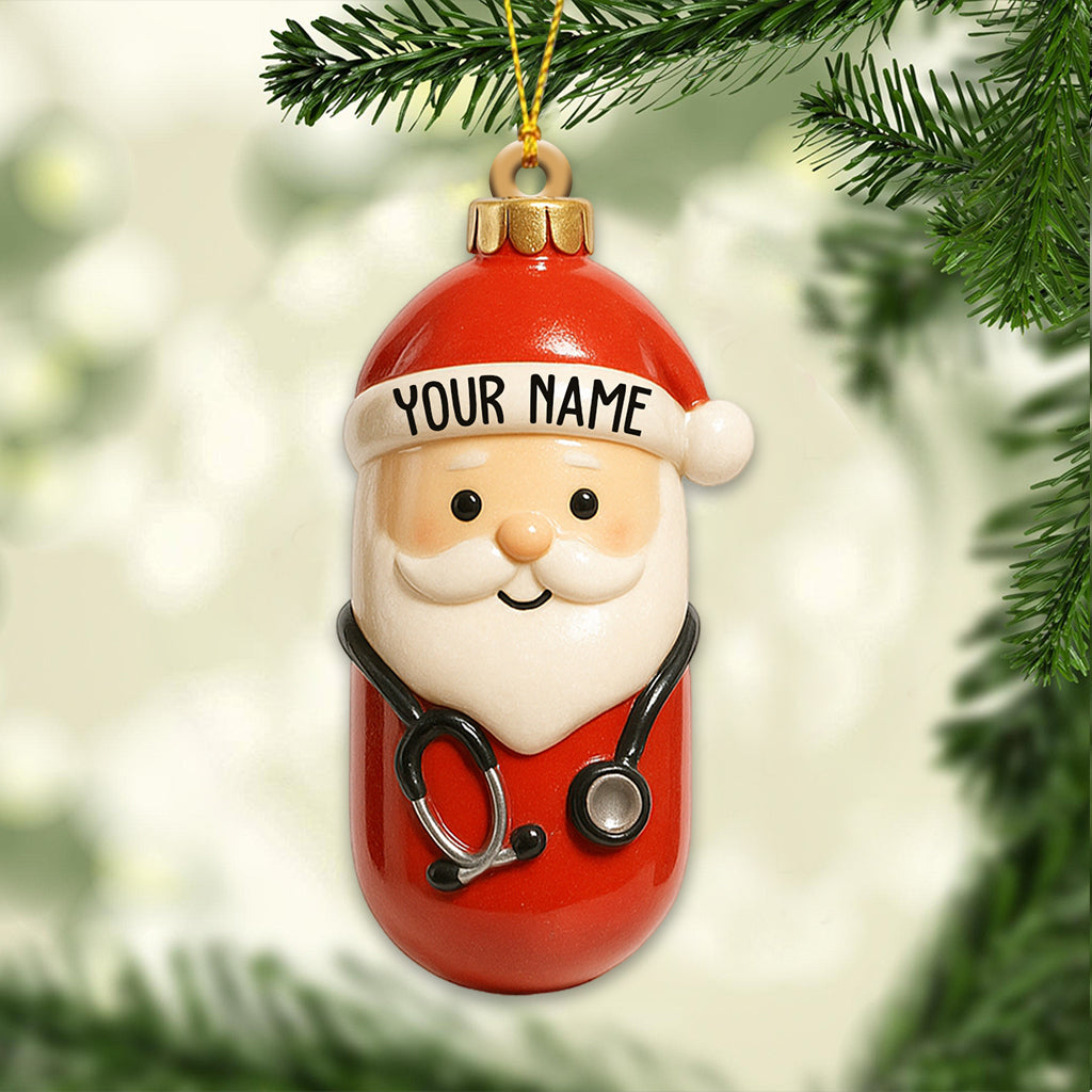 Personalized Santa Nurse Pill Ornament – Custom Name Healthcare Christmas Decor, Cute Medical Holiday Gift for Nurses & Doctors
