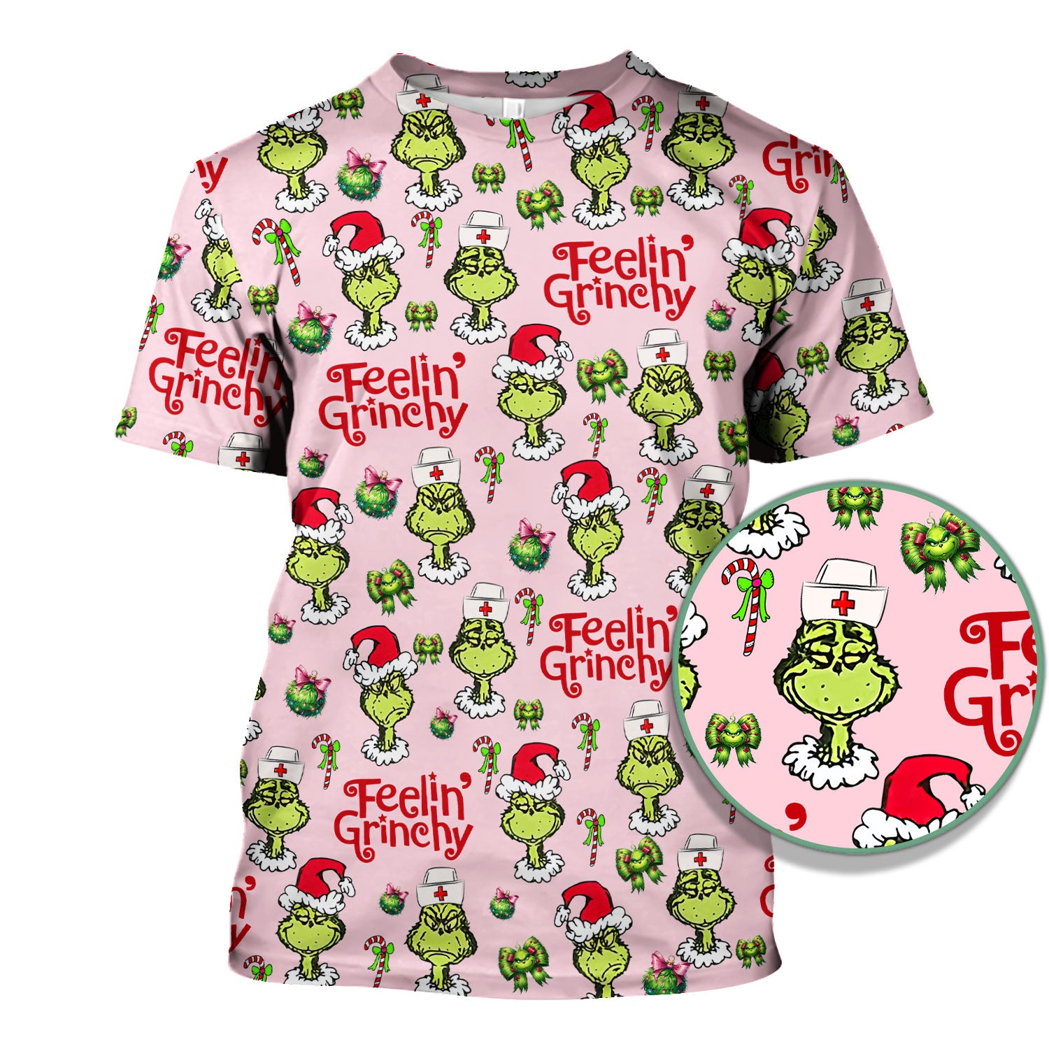 Grinch Nurse Christmas Scrub - Feelin‰۪ Grinchy Top - Funny Holiday Medical Uniform Gift for RN CNA LPN