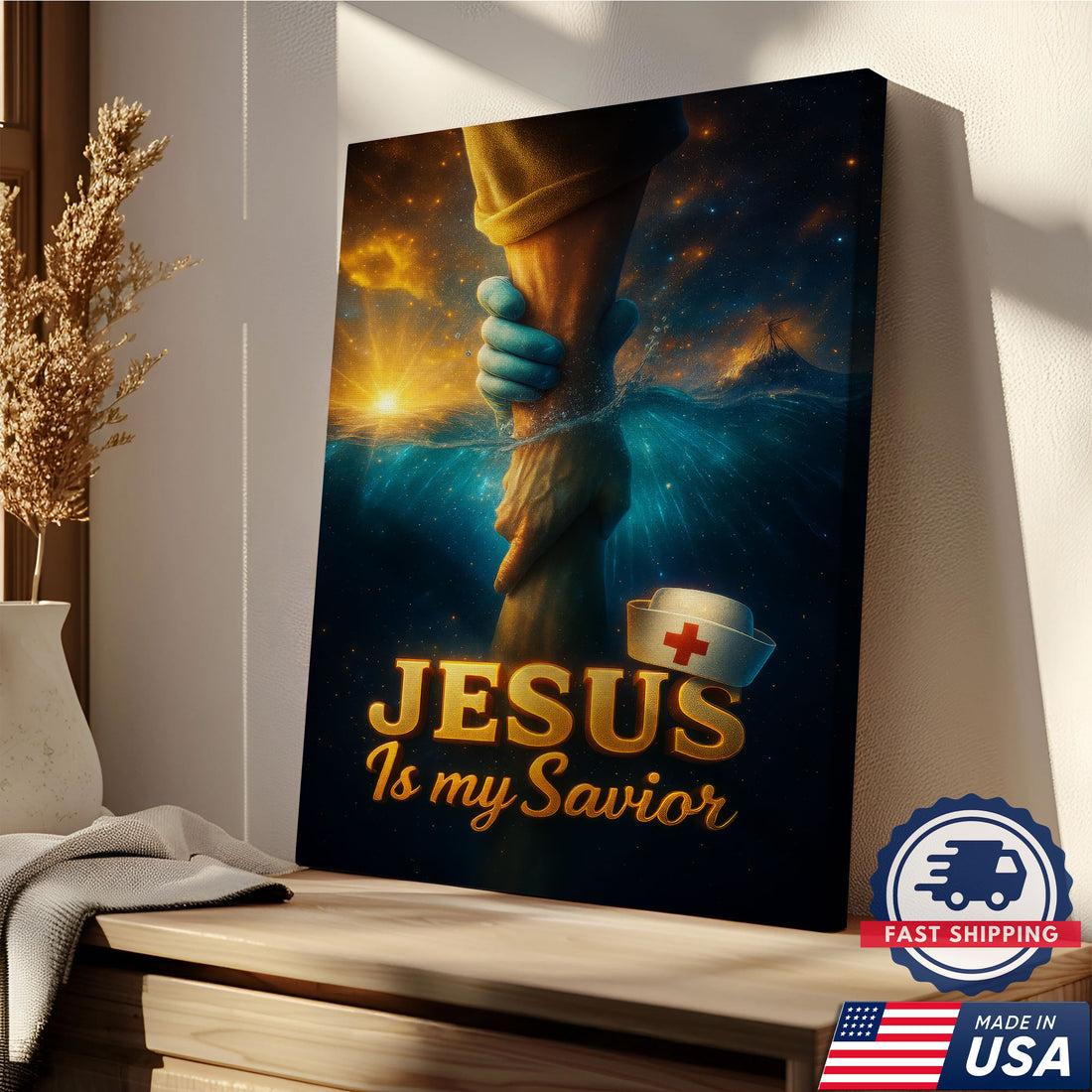 Jesus Is My Savior Nurse Canvas, Christian Faith Gift for RN LPN CNA, Religious Home Decoration