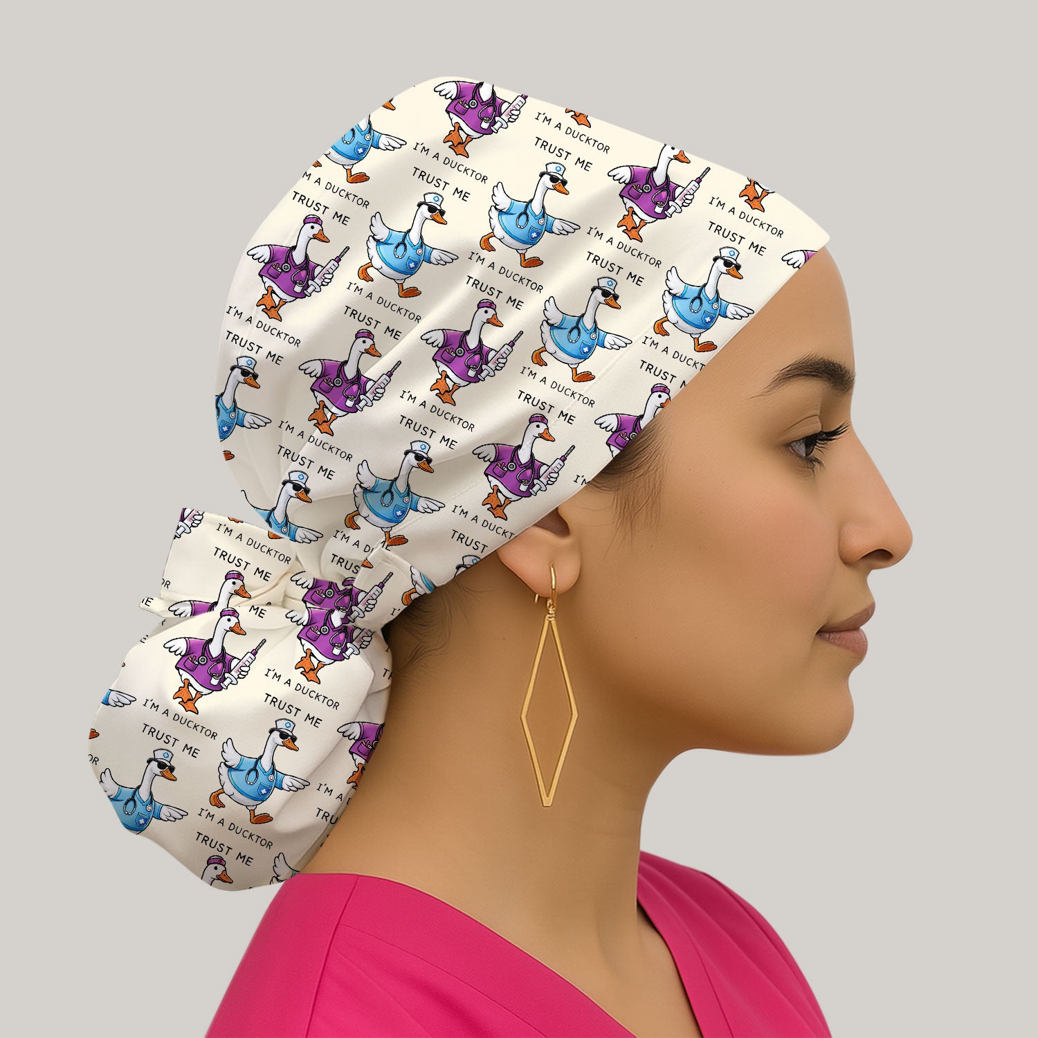 Funny Duck Cartoon Medical Pattern  Scrub Cap, Breathable Fabrics Caps Uniform