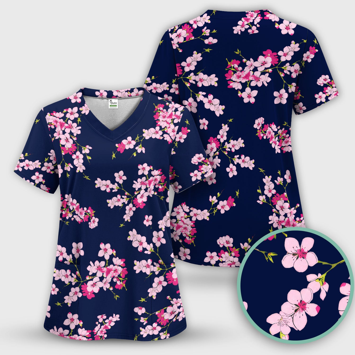 Elegant Cherry Blossom Floral Pattern Srubs, Comfortable Scrubs for Nurses