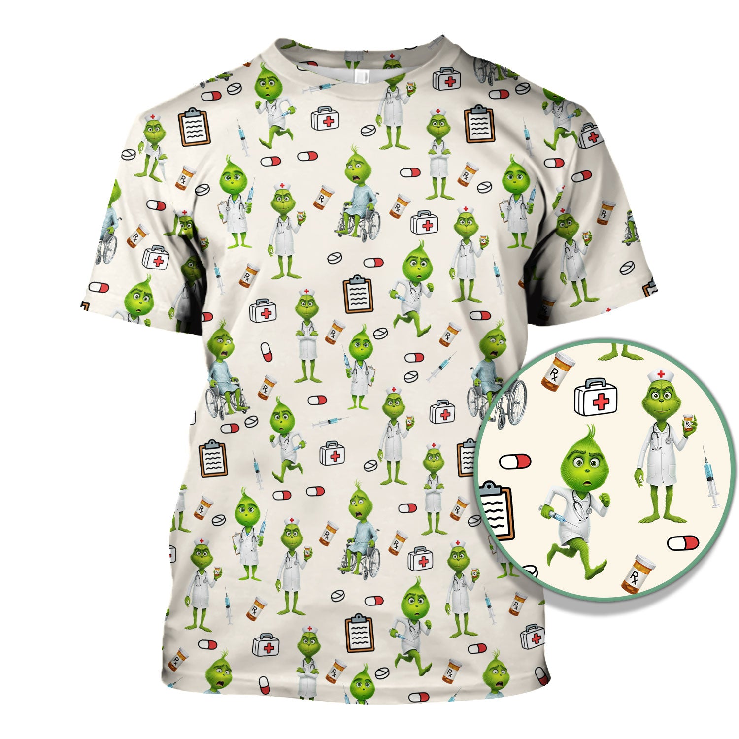 Funny Grinch Scrub Top - Christmas Medical Uniform for Women - Funny Holiday Nursing Gift for RN LPN CNA