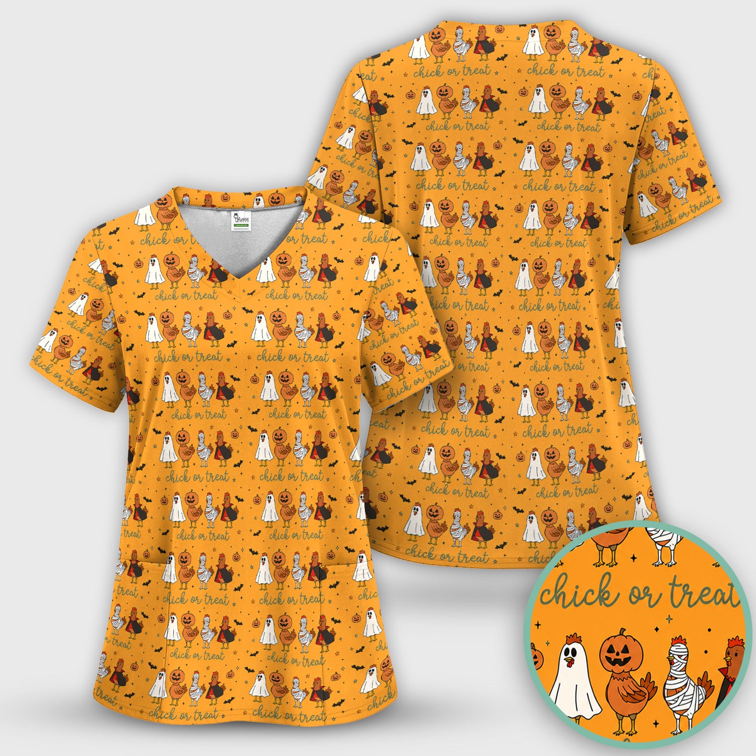 Funny Chick Or Treat Season Scrub Top, Comfortable Scrubs for Nurses