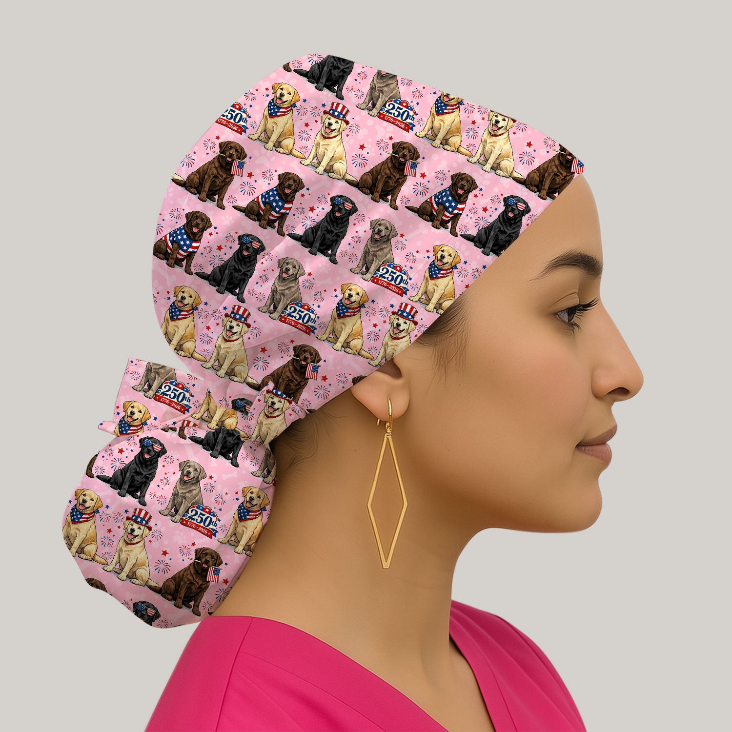4th of July Labrador Dog Patriotic Print Cap, Bouffant Scrub Caps for Women