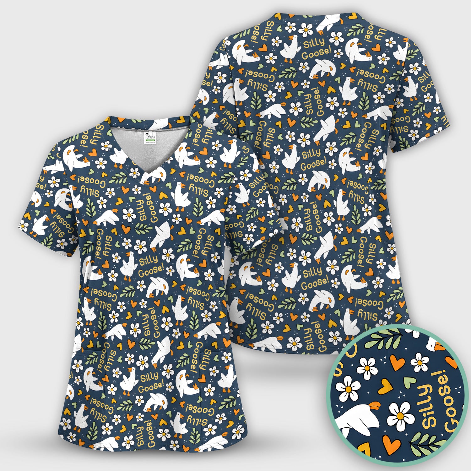 Silly Goose Floral Pattern Scrub Top, Comfortable Scrubs for Nurses
