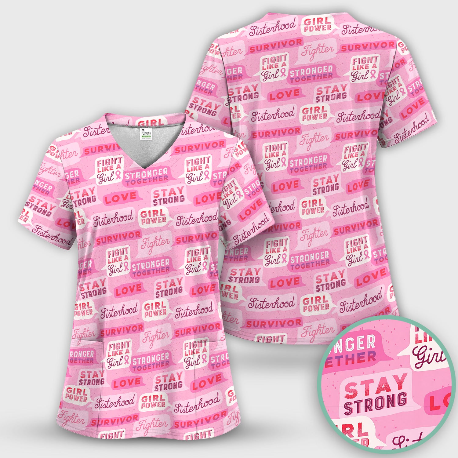 Pink Ribbon Quotes Scrub Top, Comfortable Scrubs for Nurses