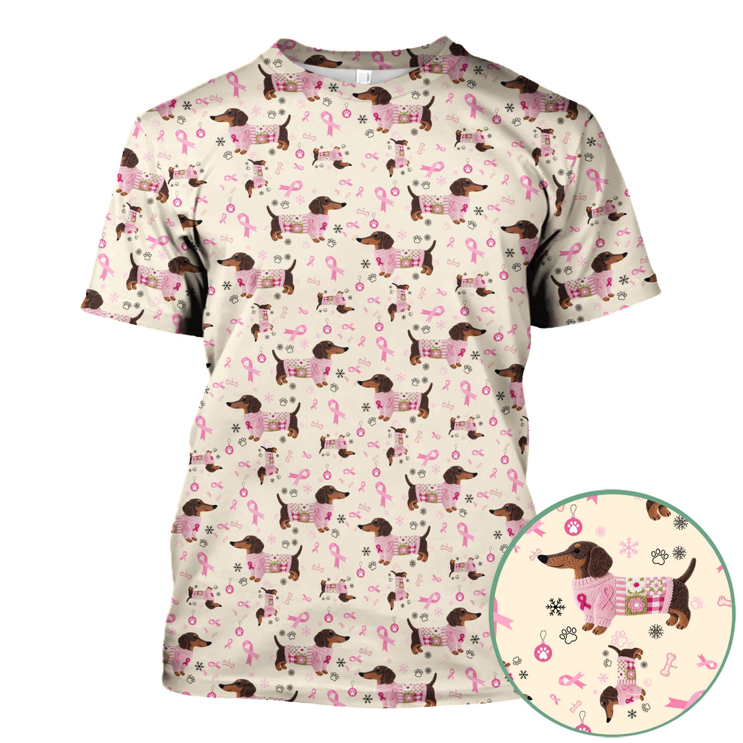 Pink Dachshund Breast Cancer Awareness Scrub Top - Puppy Dog Ribbon Nurse Shirt - Wiener Support Fight Cancer Medical Uniform Gift