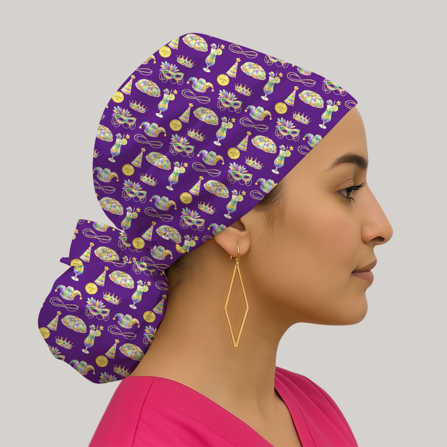 Mardi Gras Mask Scrub Cap, Elegant Carnival Pattern Nurse Hat For Women, Breathable Fabrics Nursing Uniform