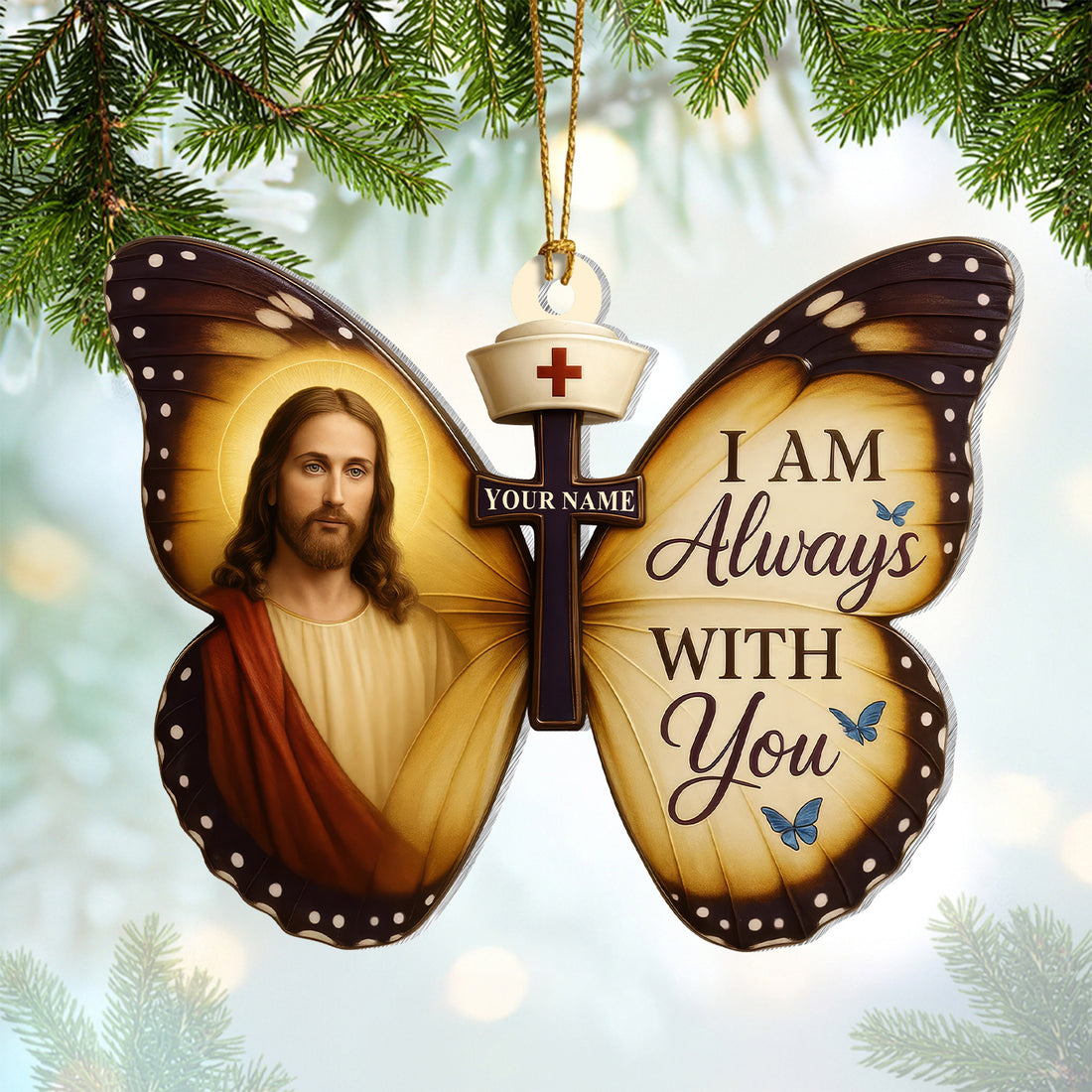 Christian Nurse Ornament, Jesus Butterfly Decoration, Nurse Christmas RN LPN CNA Gift