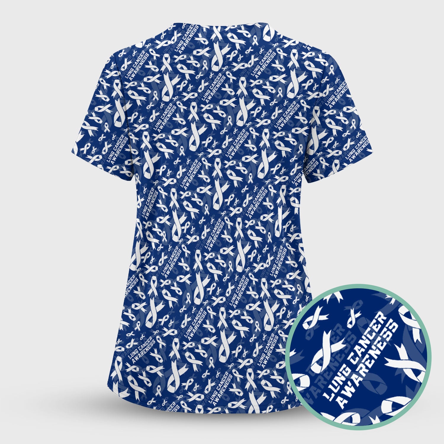 White Ribbon Lung Cancer Scrub Top - Awareness Nurse Shirt for Doctors & Nurses - Support Gift for Survivors Fighters Loved Ones