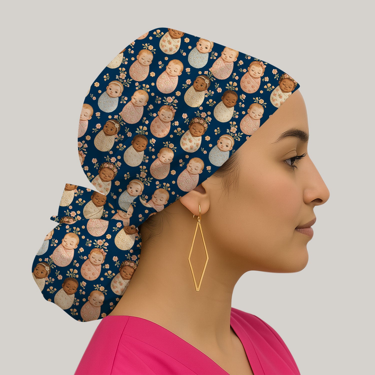 Sweet Newborn Baby Floral Print Scrub Cap, Bouffant Scrub Caps for Women