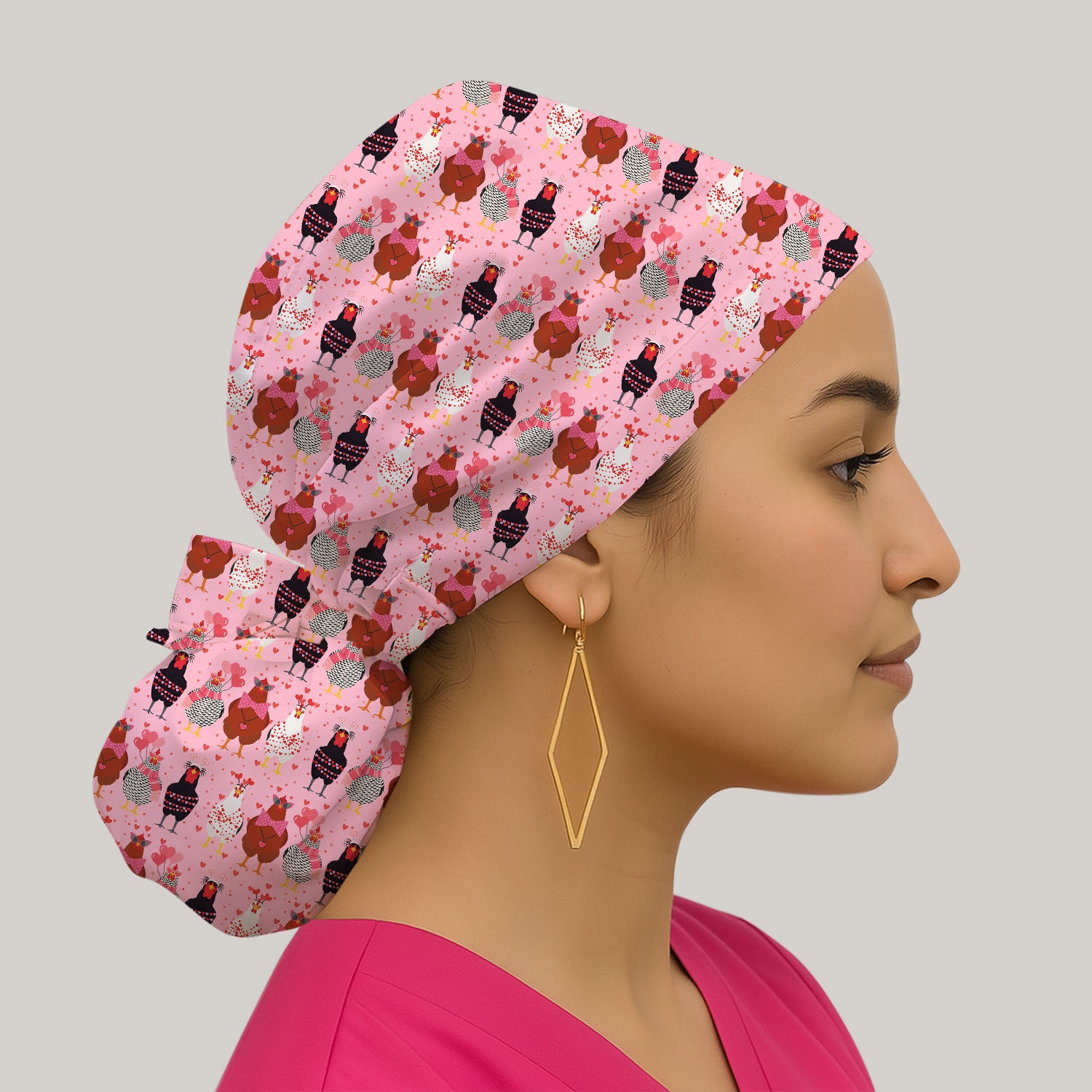 Funny Chicken Valentine Scrub Cap, Chicken Pattern Scrub Hat For Nursing, Valentine Gift For Nurse
