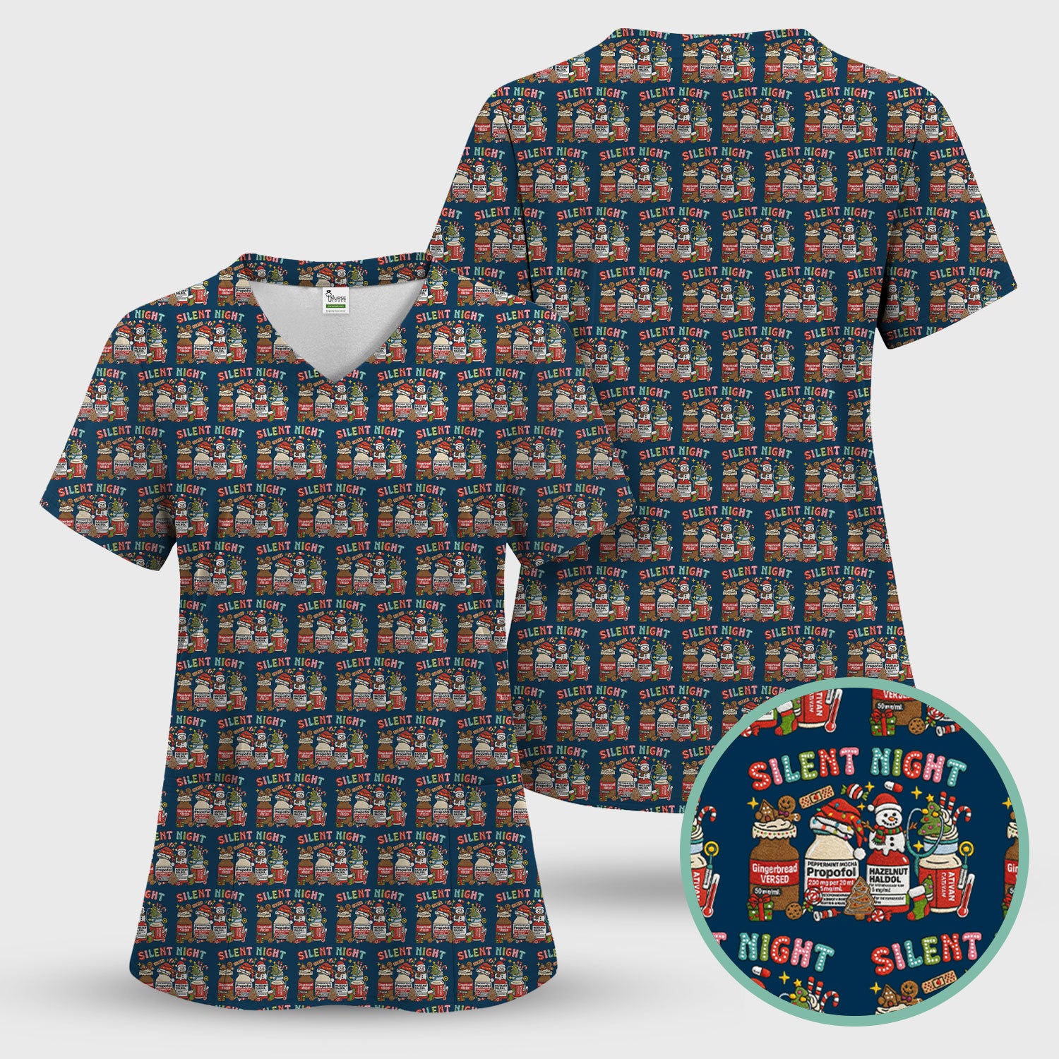 Silent Night Nurse Scrub Top, Funny Christmas Medical Scrub Shirt, Holiday Nursing Uniform